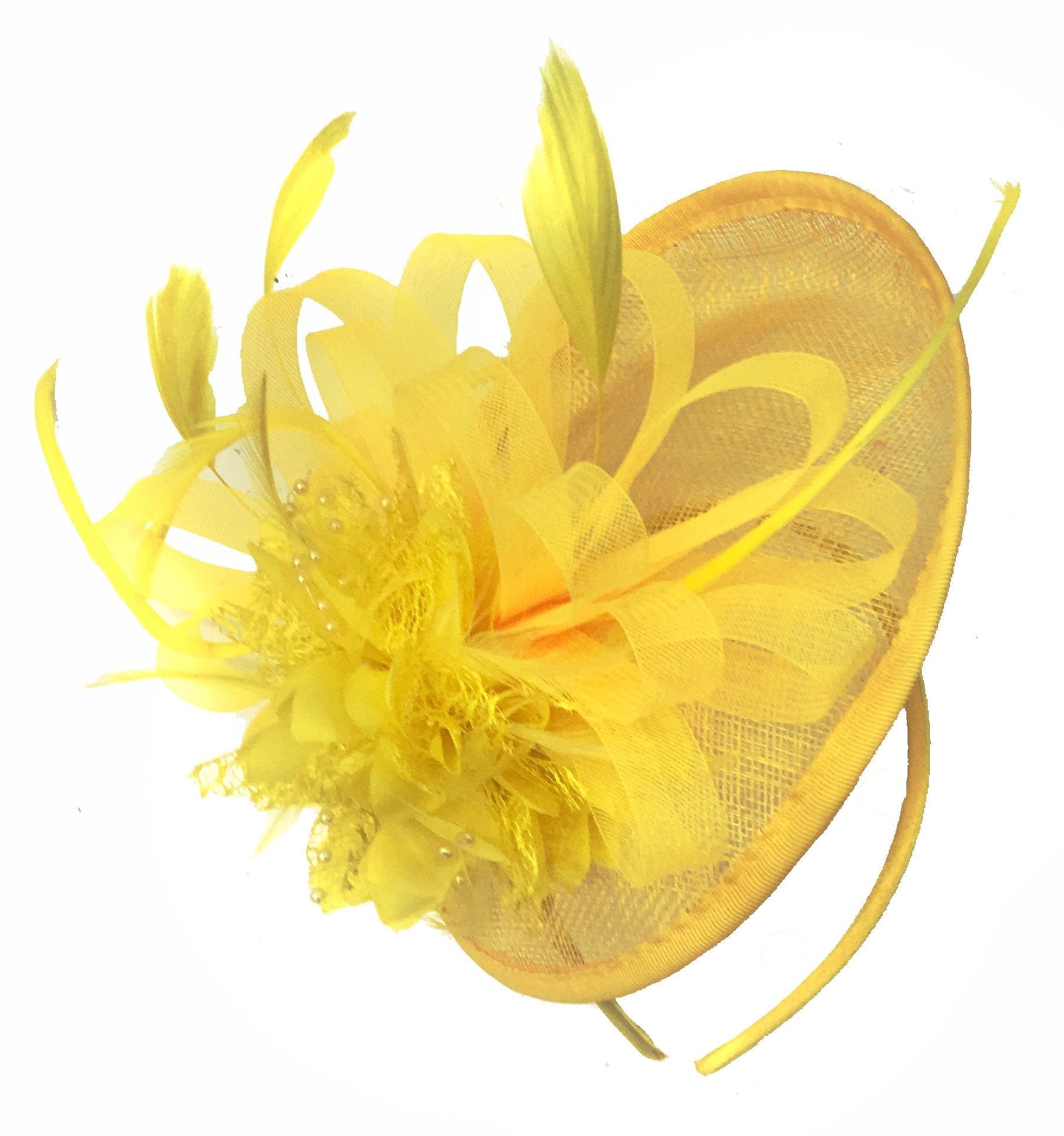 Caprilite Disc Saucer Sinamay Yellow Fascinator on Headband Alice Band Wedding Ascot Races