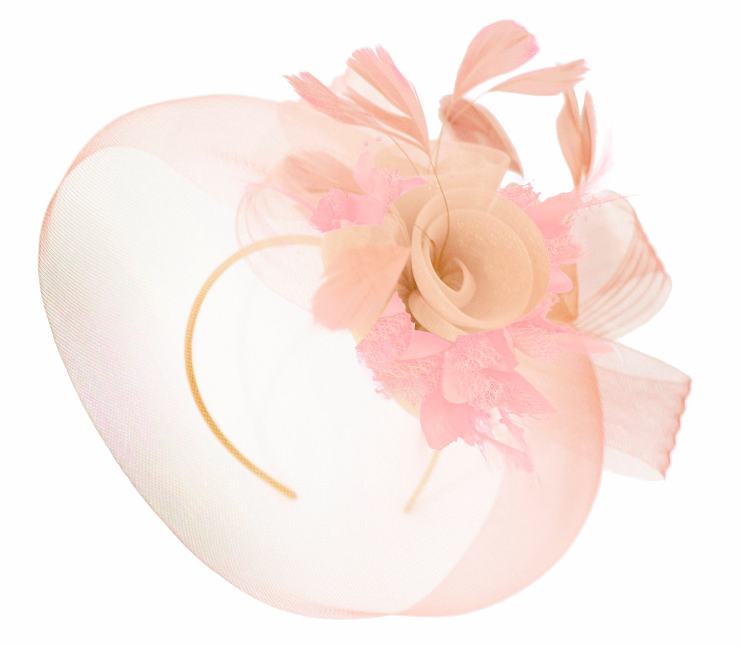 Caprilite Nude Pink Peach and Baby Pink Fascinator Hat Veil Net Hair Clip Ascot Derby Races Wedding Headband Feather Flower