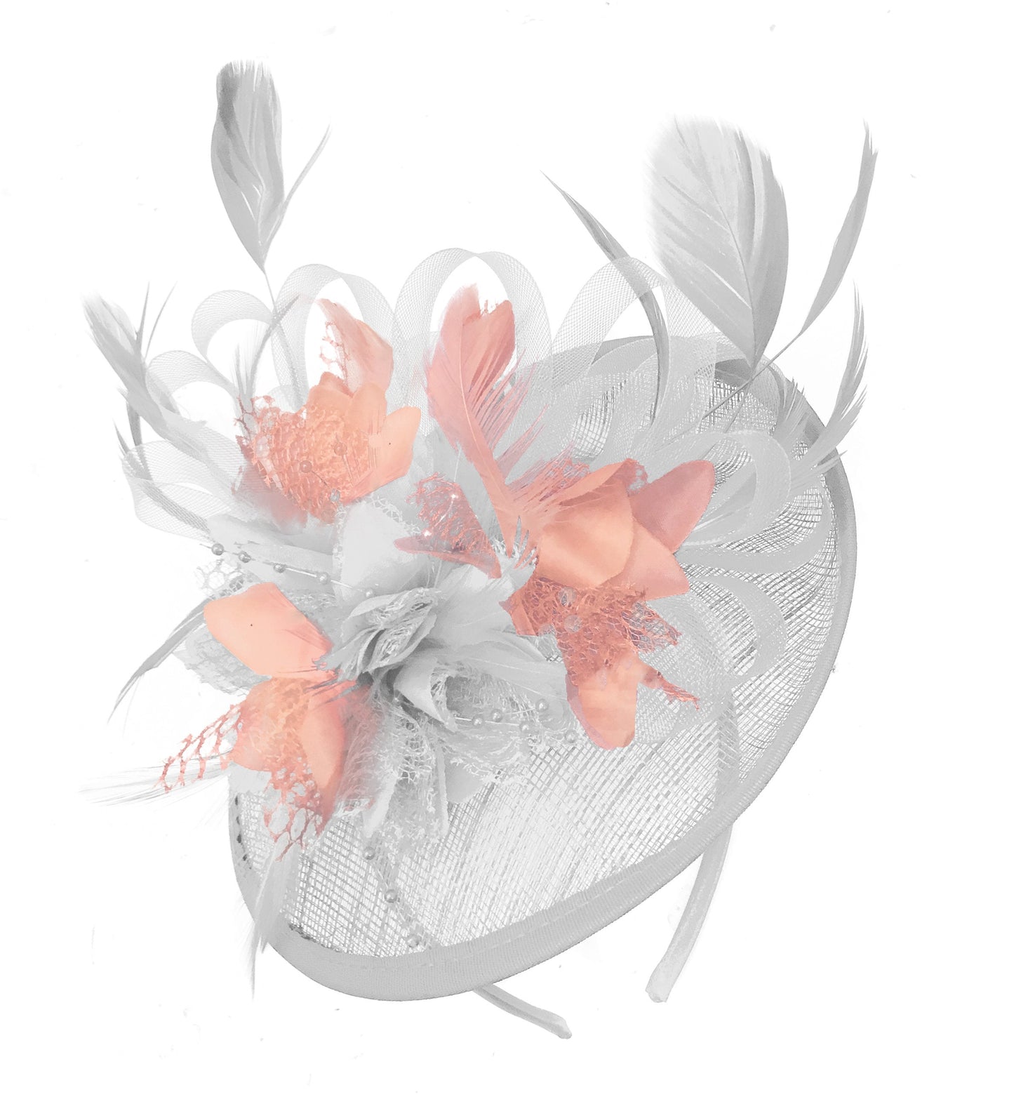 Caprilite White and Nude Sinamay Disc Saucer Fascinator Hat for Women Weddings Headband
