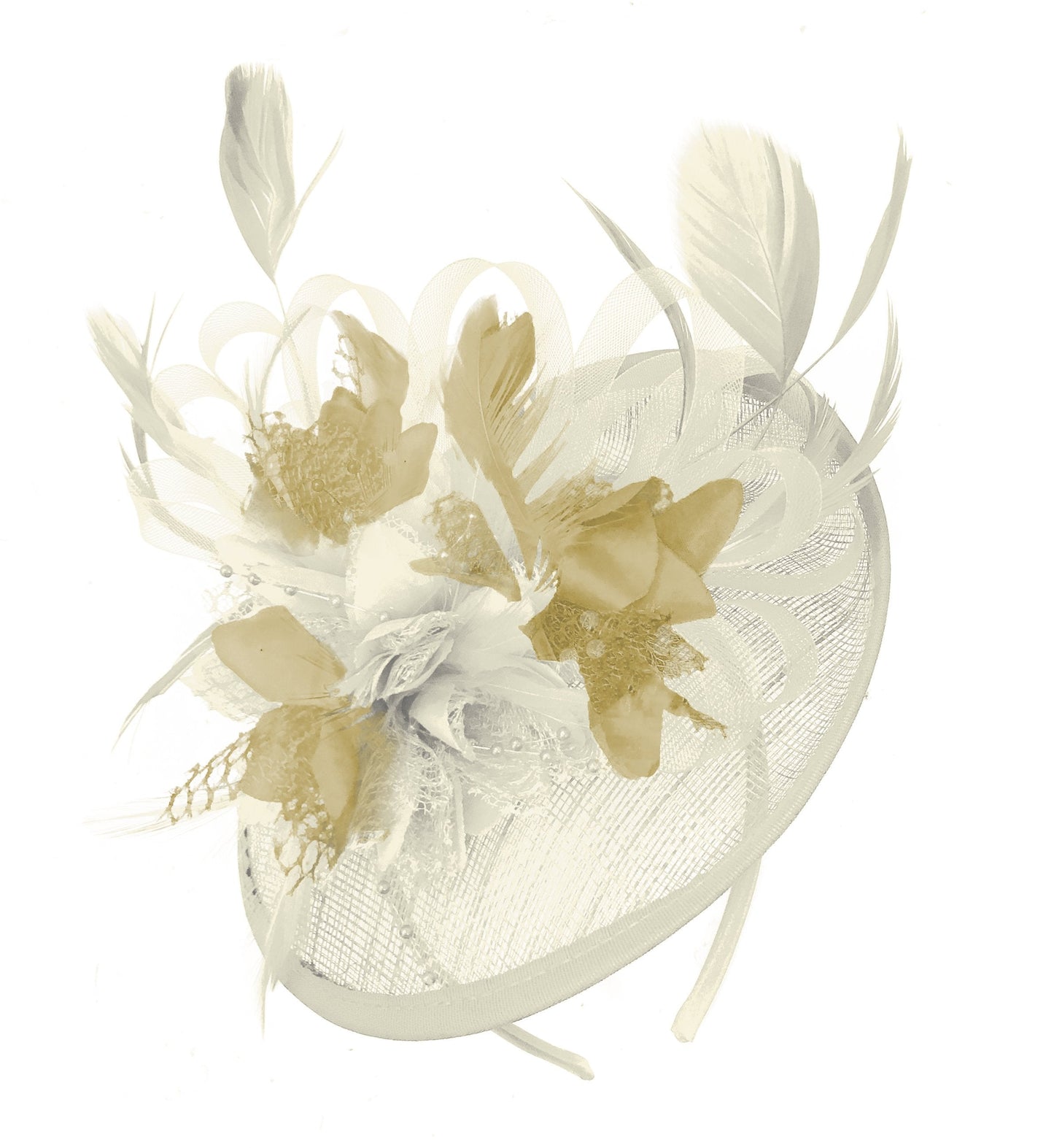 Caprilite Cream and Beige Sinamay Disc Saucer Fascinator Hat for Women Weddings Headband