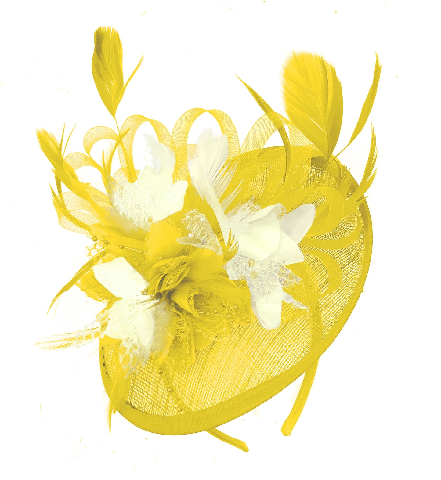 Caprilite Yellow and Cream Sinamay Disc Saucer Fascinator Hat for Women Weddings Headband