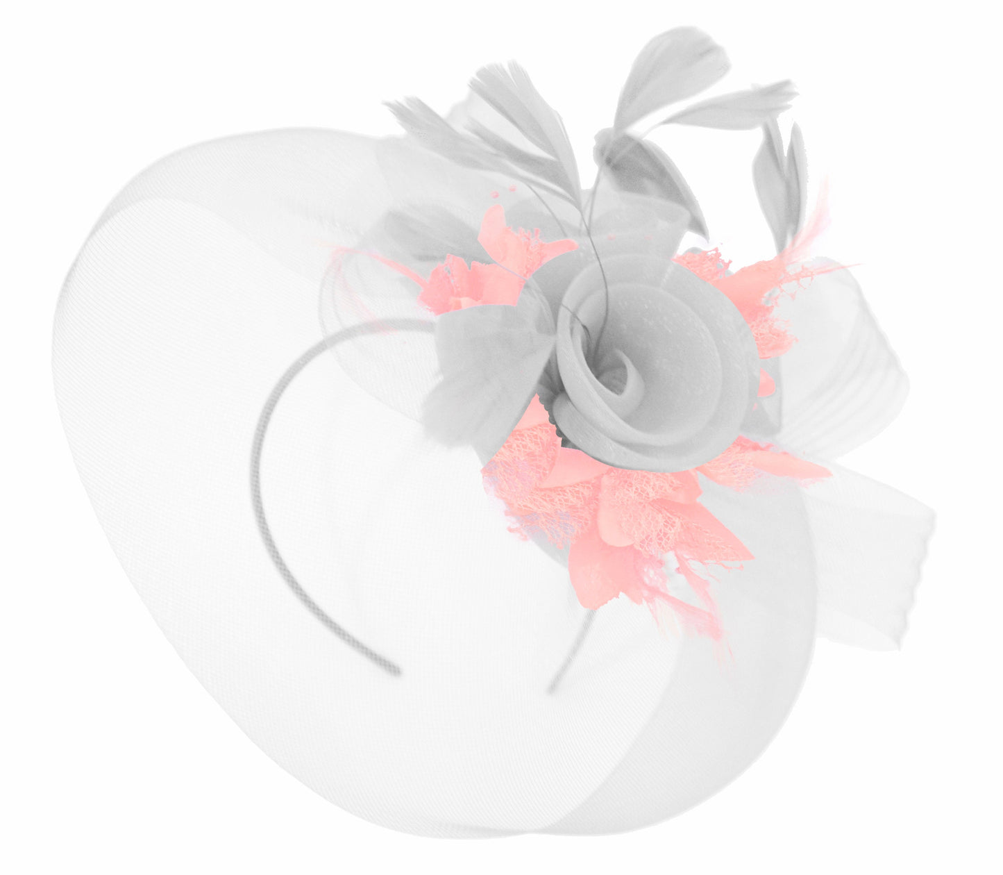 Caprilite White and baby Pink Fascinator on Headband Veil UK Wedding Ascot Races Hatinator
