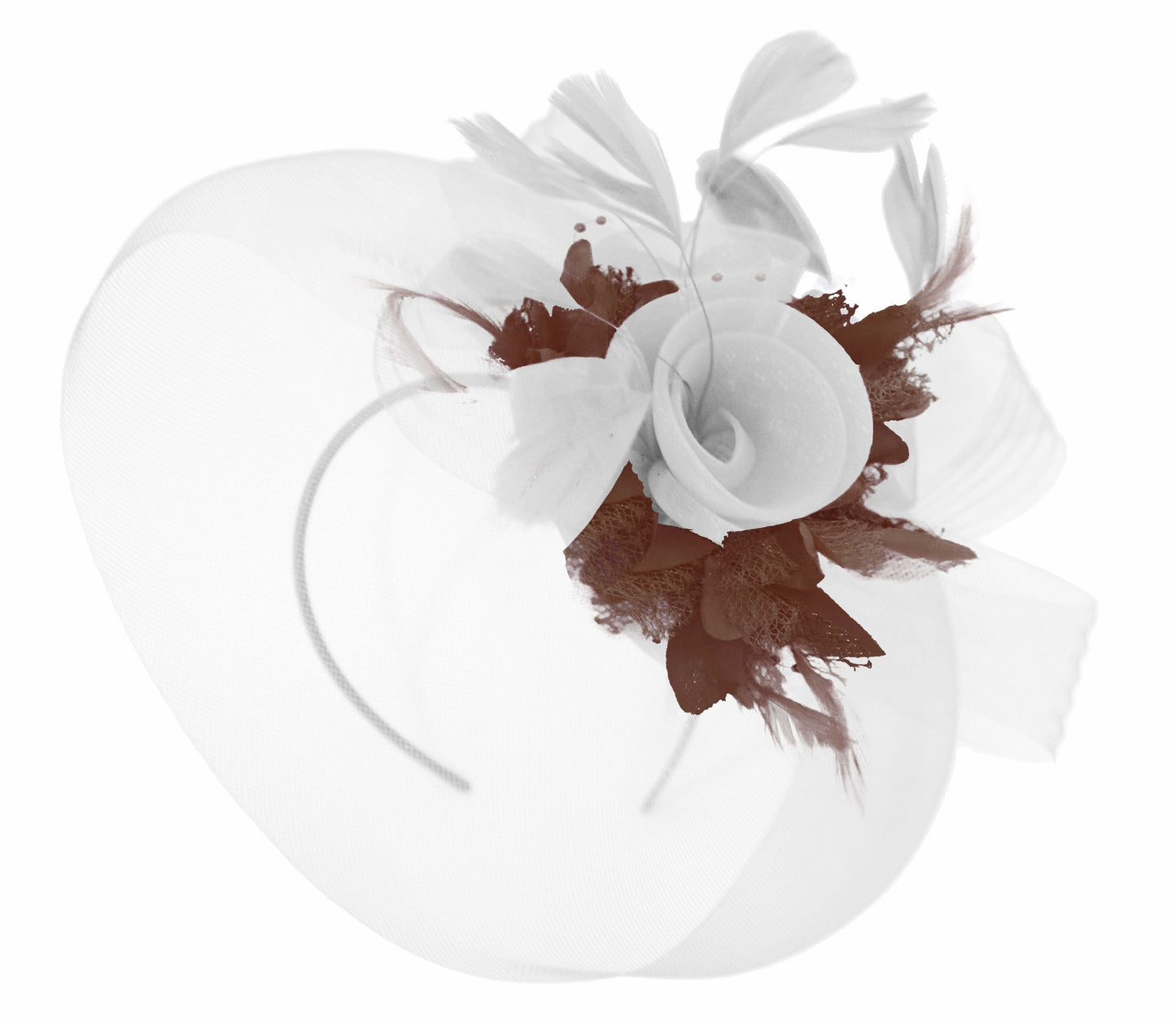 Caprilite White and Brown Fascinator on Headband Veil UK Wedding Ascot Races Hatinator
