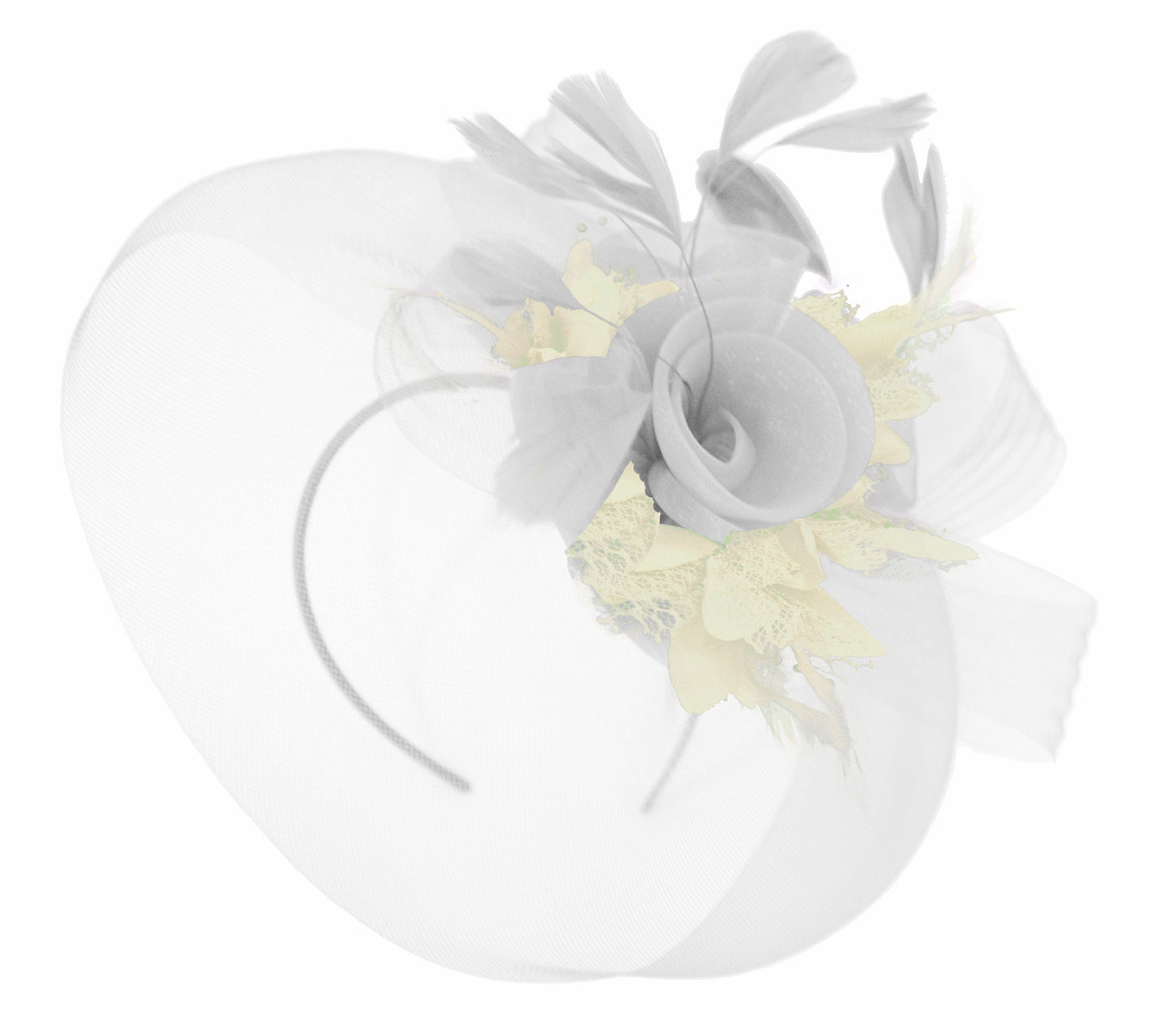 Caprilite White and Cream Fascinator on Headband Veil UK Wedding Ascot Races Hatinator