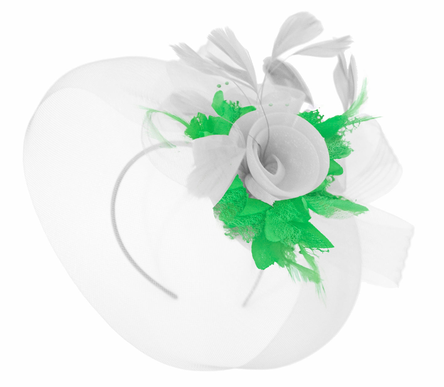 Caprilite White and jade Green Fascinator on Headband Veil UK Wedding Ascot Races Hatinator
