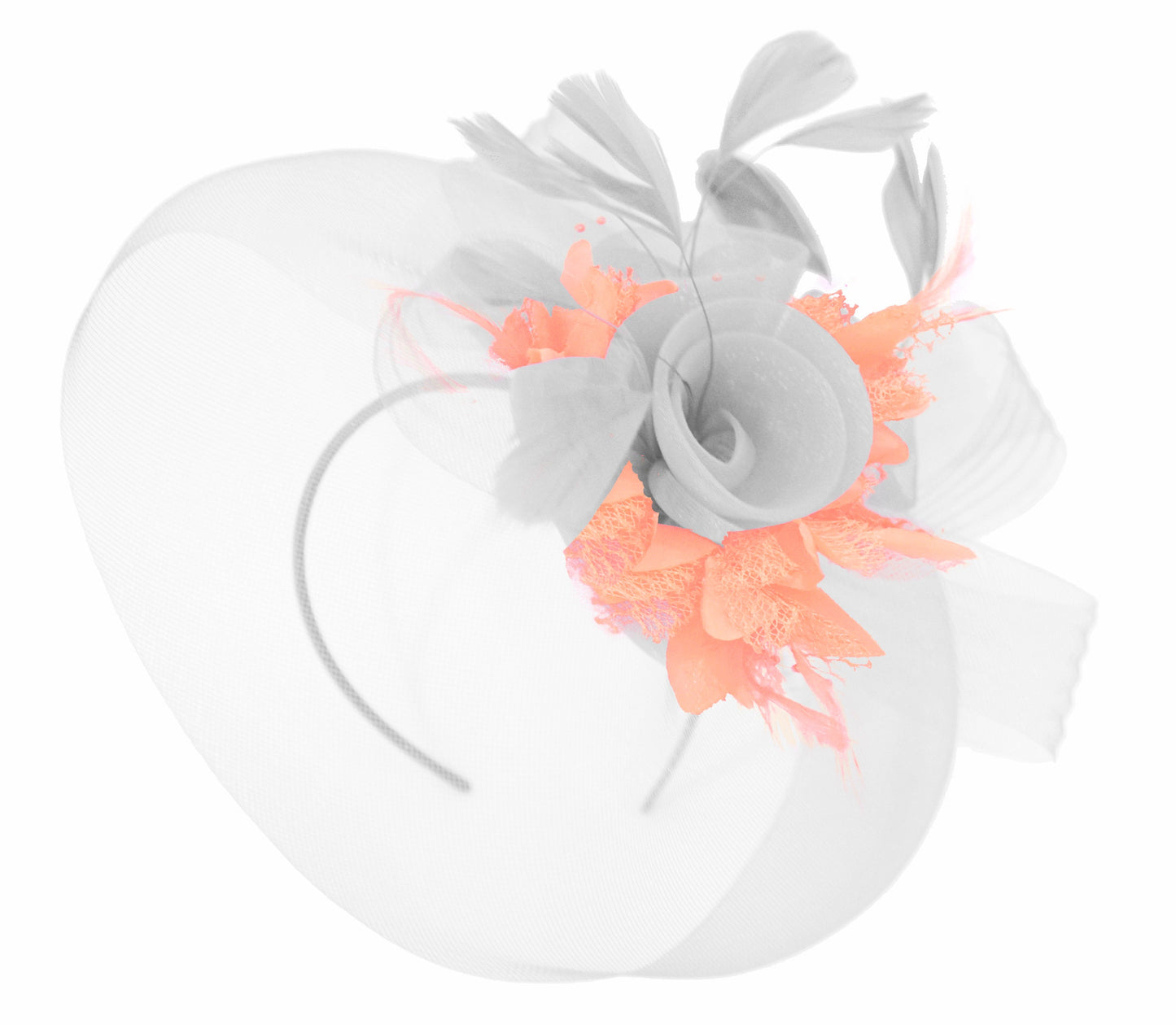 Caprilite White and Peach Fascinator on Headband Veil UK Wedding Ascot Races Hatinator