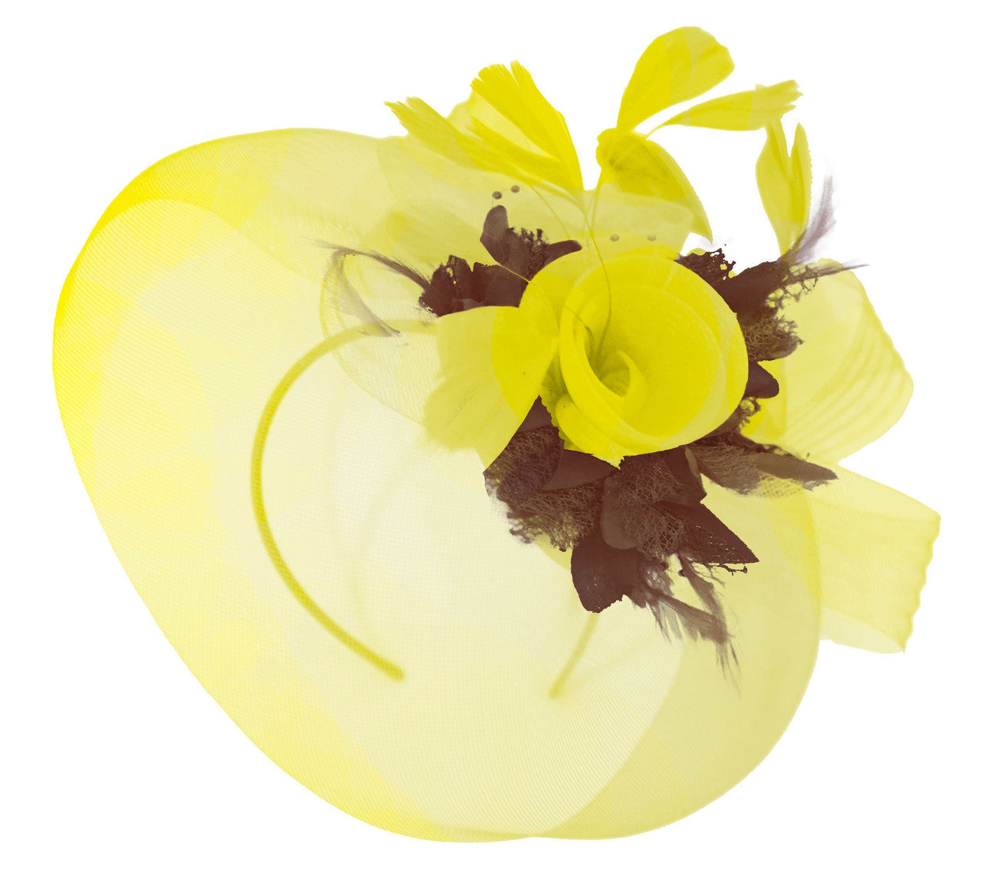 Caprilite Yellow and Brown Fascinator on Headband Veil UK Wedding Ascot Races Hatinator