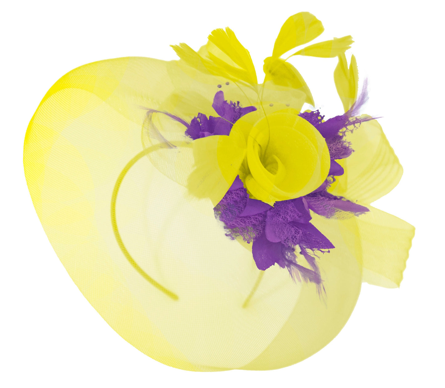 Caprilite Yellow and Cadbury Fascinator on Headband Veil UK Wedding Ascot Races Hatinator