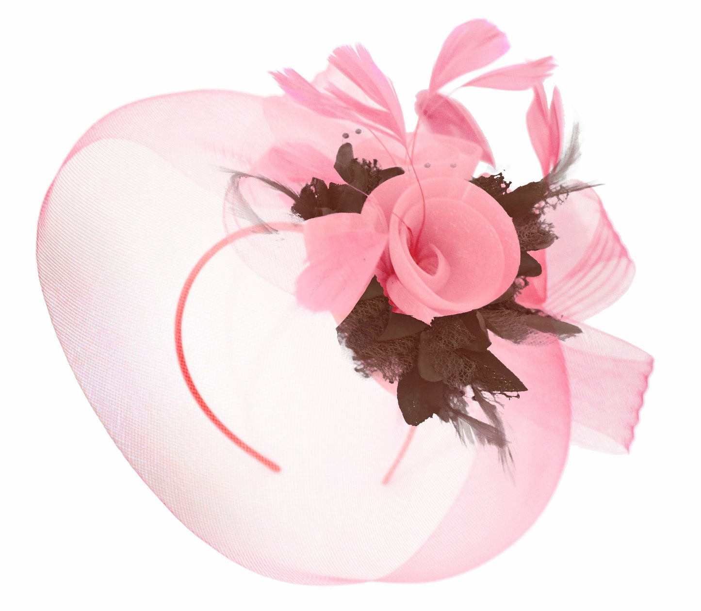Caprilite Baby Pink and Brown on Headband Veil UK Wedding Ascot Races Hatinator