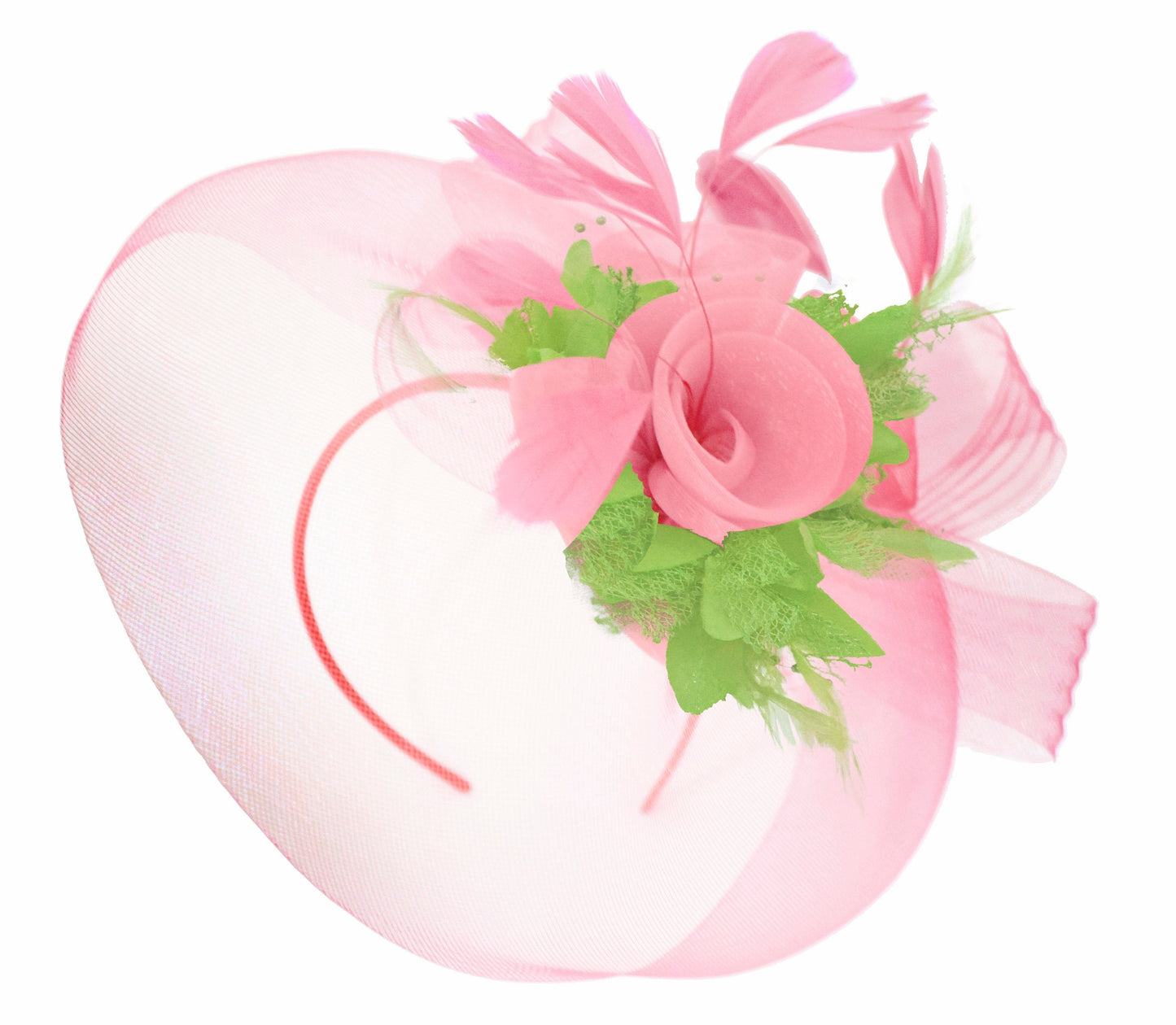 Caprilite Baby Pink and Lime Green on Headband Veil UK Wedding Ascot Races Hatinator
