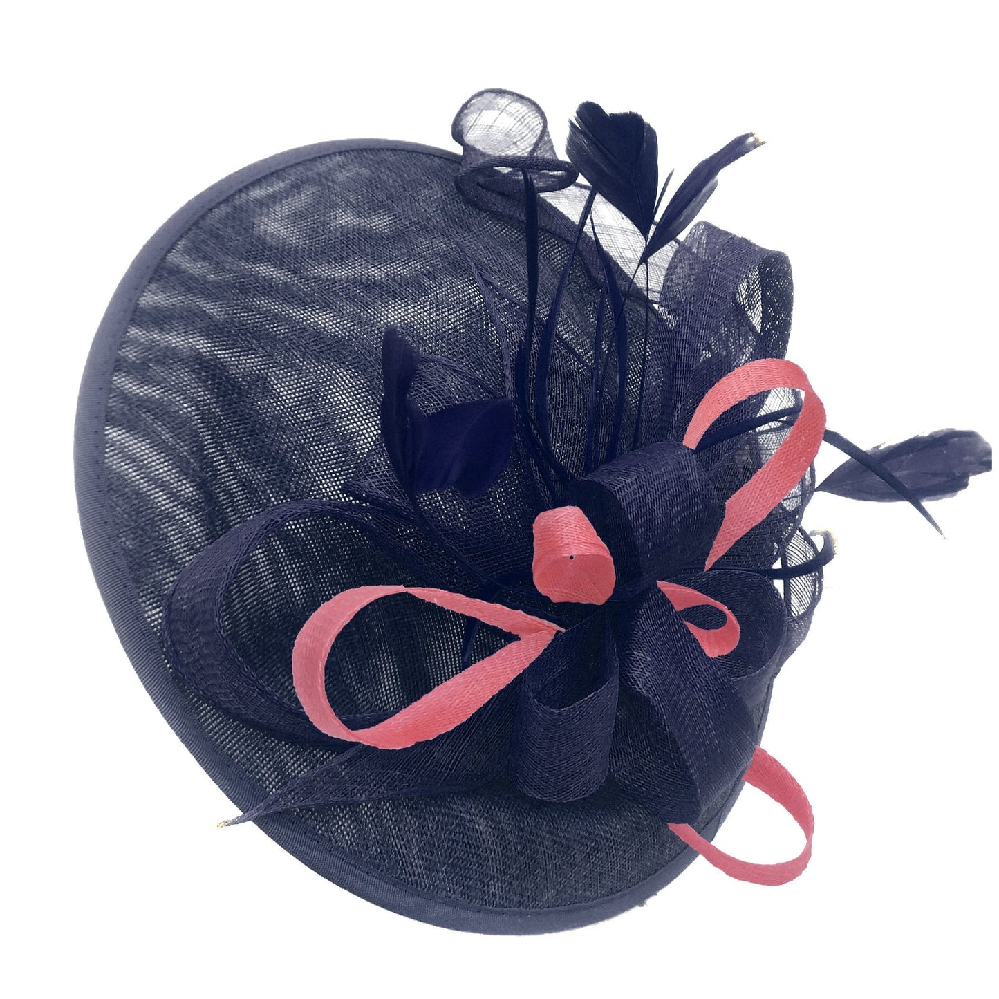 Caprilite Big Saucer Sinamay Navy Blue & Baby Pink Mixed Colour Fascinator On Headband