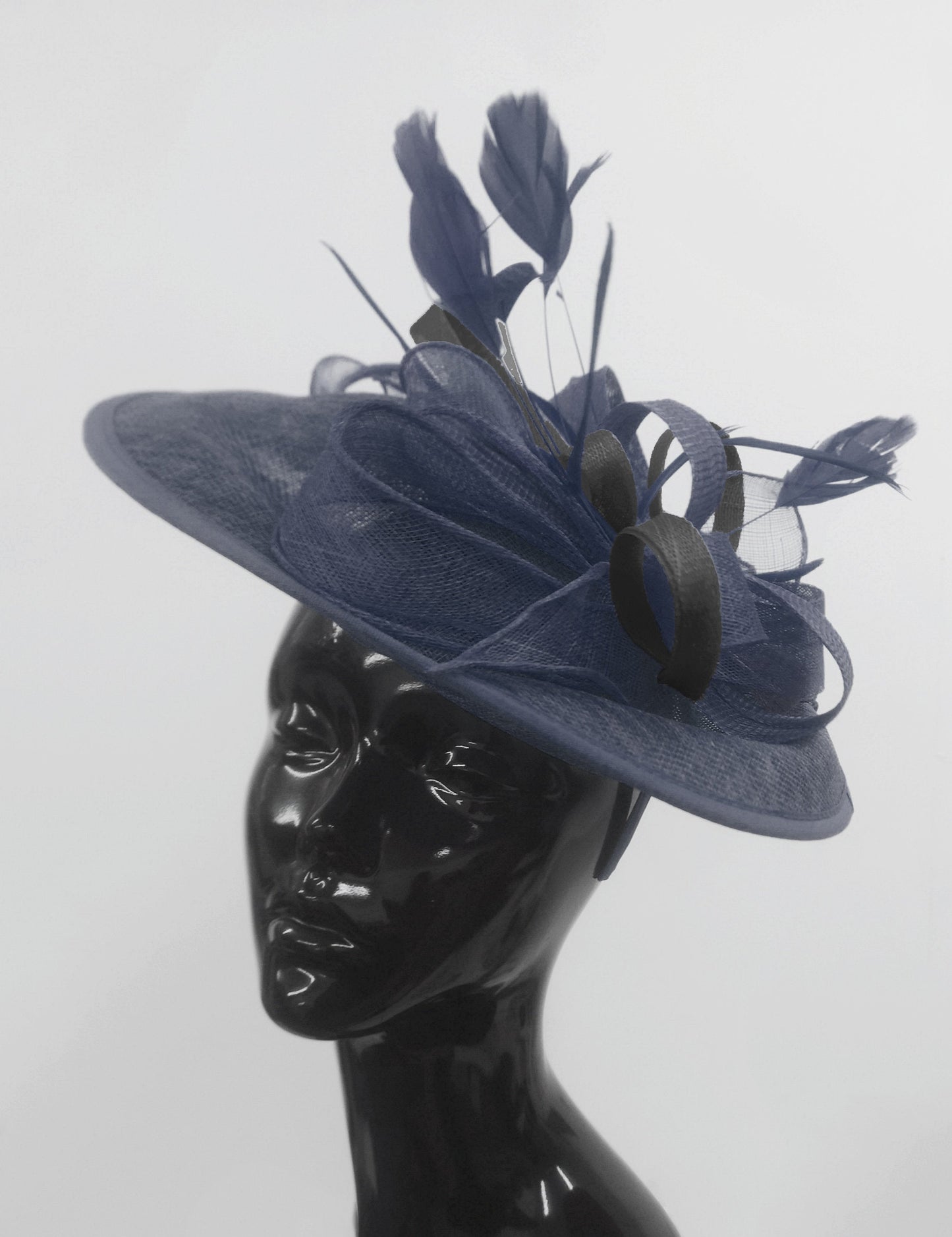 Caprilite Big Saucer Sinamay Navy Blue & Black Mixed Colour Fascinator On Headband