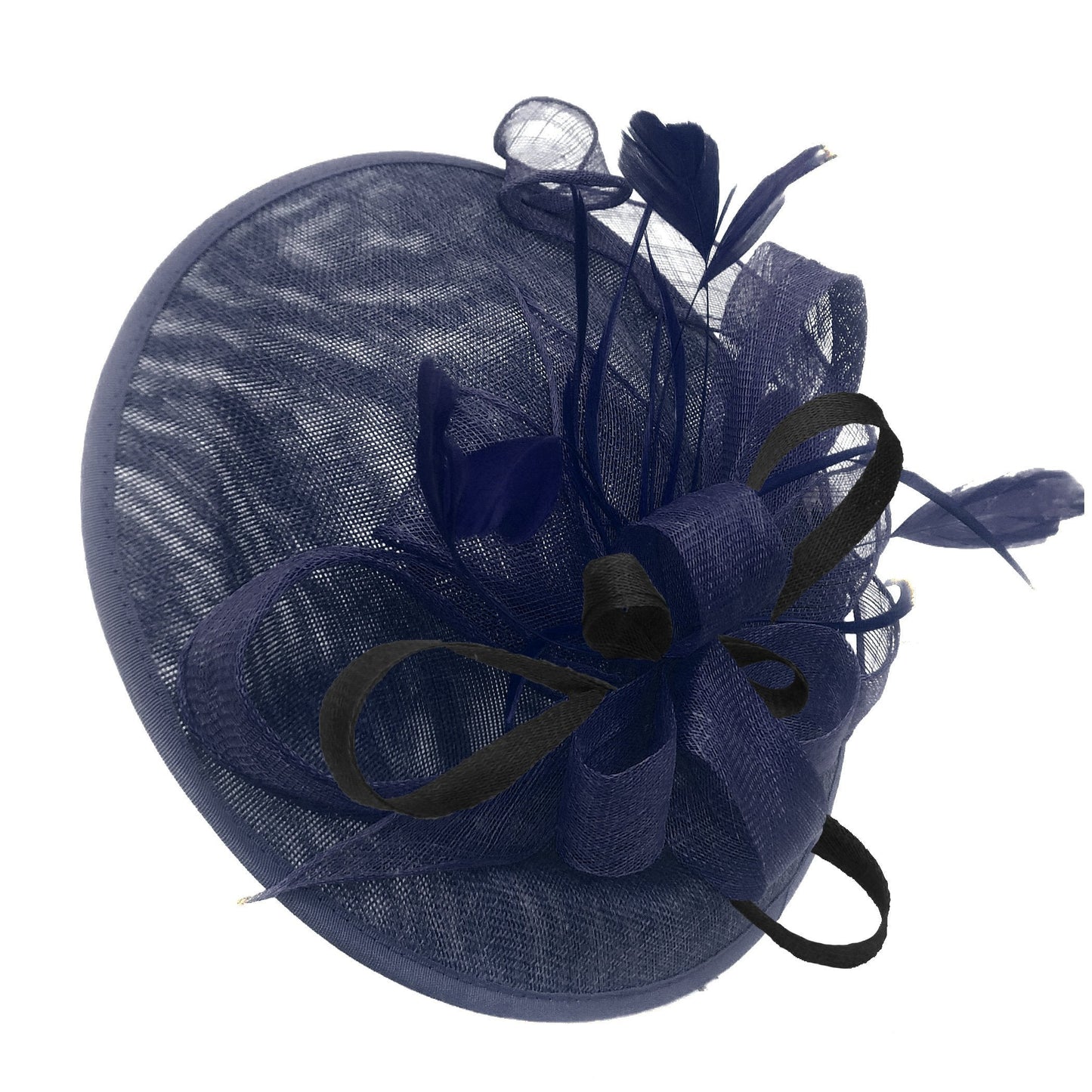 Caprilite Big Saucer Sinamay Navy Blue & Black Mixed Colour Fascinator On Headband