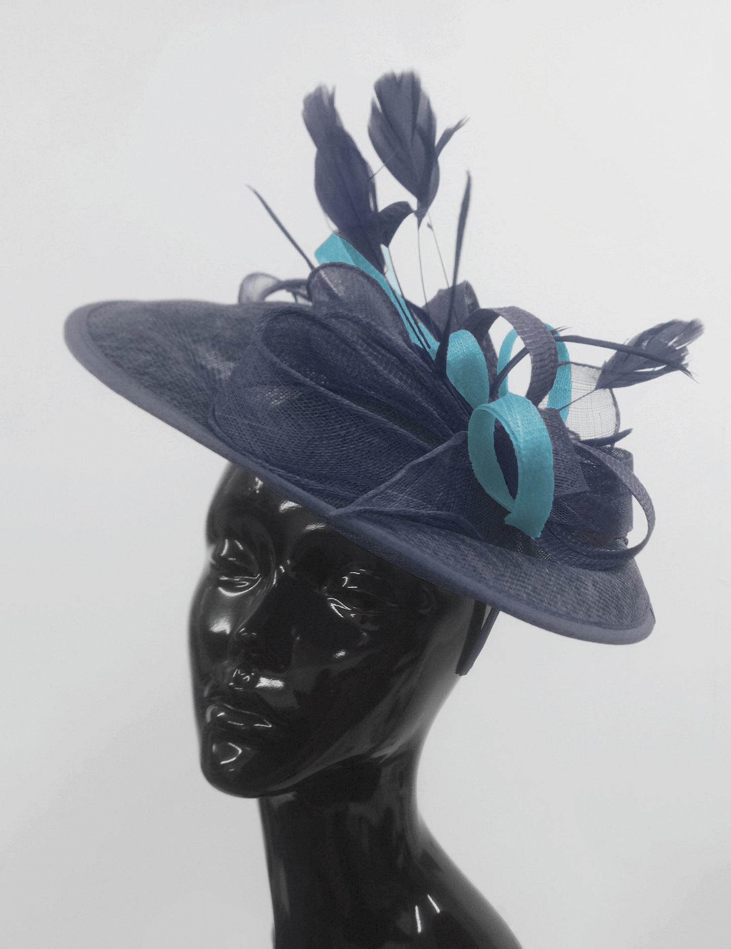 Caprilite Big Saucer Sinamay Navy Blue & Light Blue Mixed Colour Fascinator On Headband