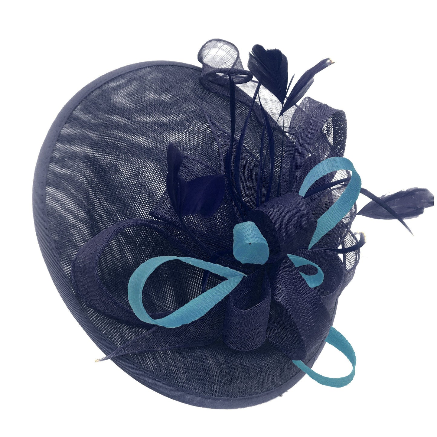 Caprilite Big Saucer Sinamay Navy Blue & Light Blue Mixed Colour Fascinator On Headband