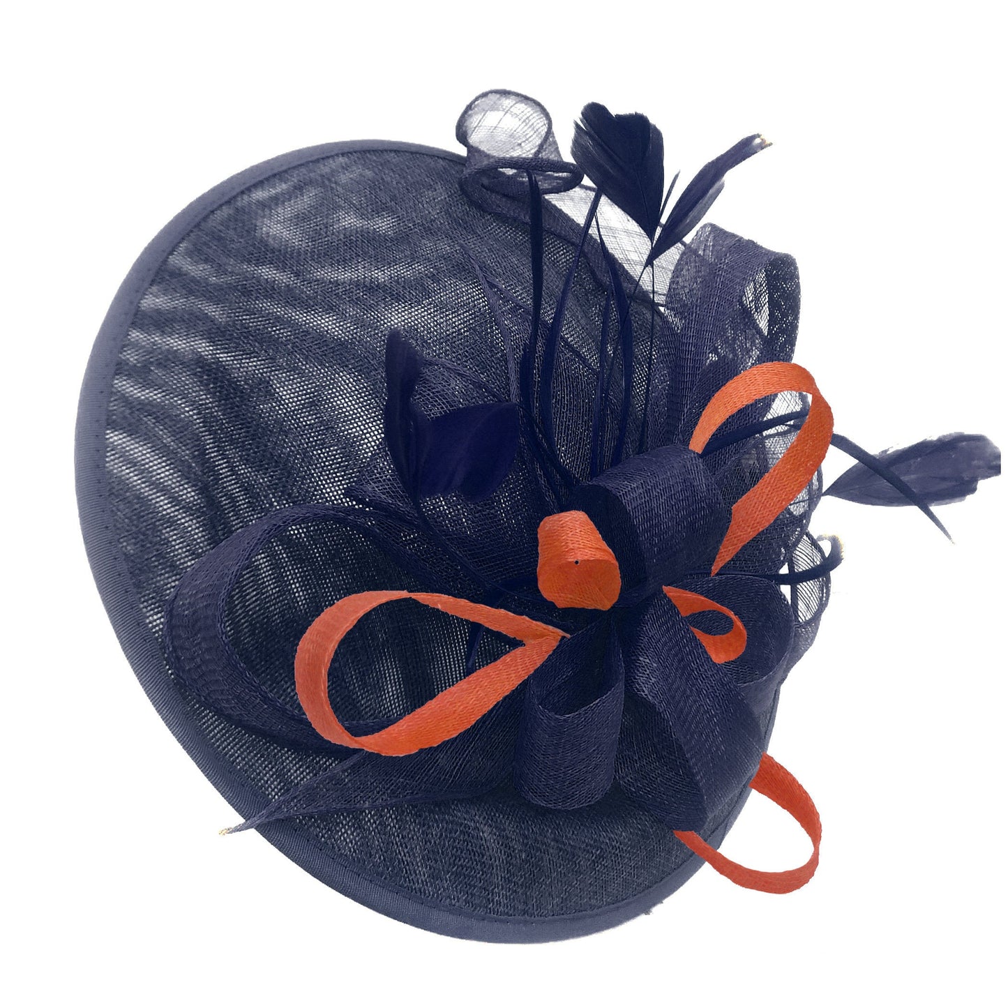 Caprilite Big Saucer Sinamay Navy Blue & Orange Mixed Colour Fascinator On Headband
