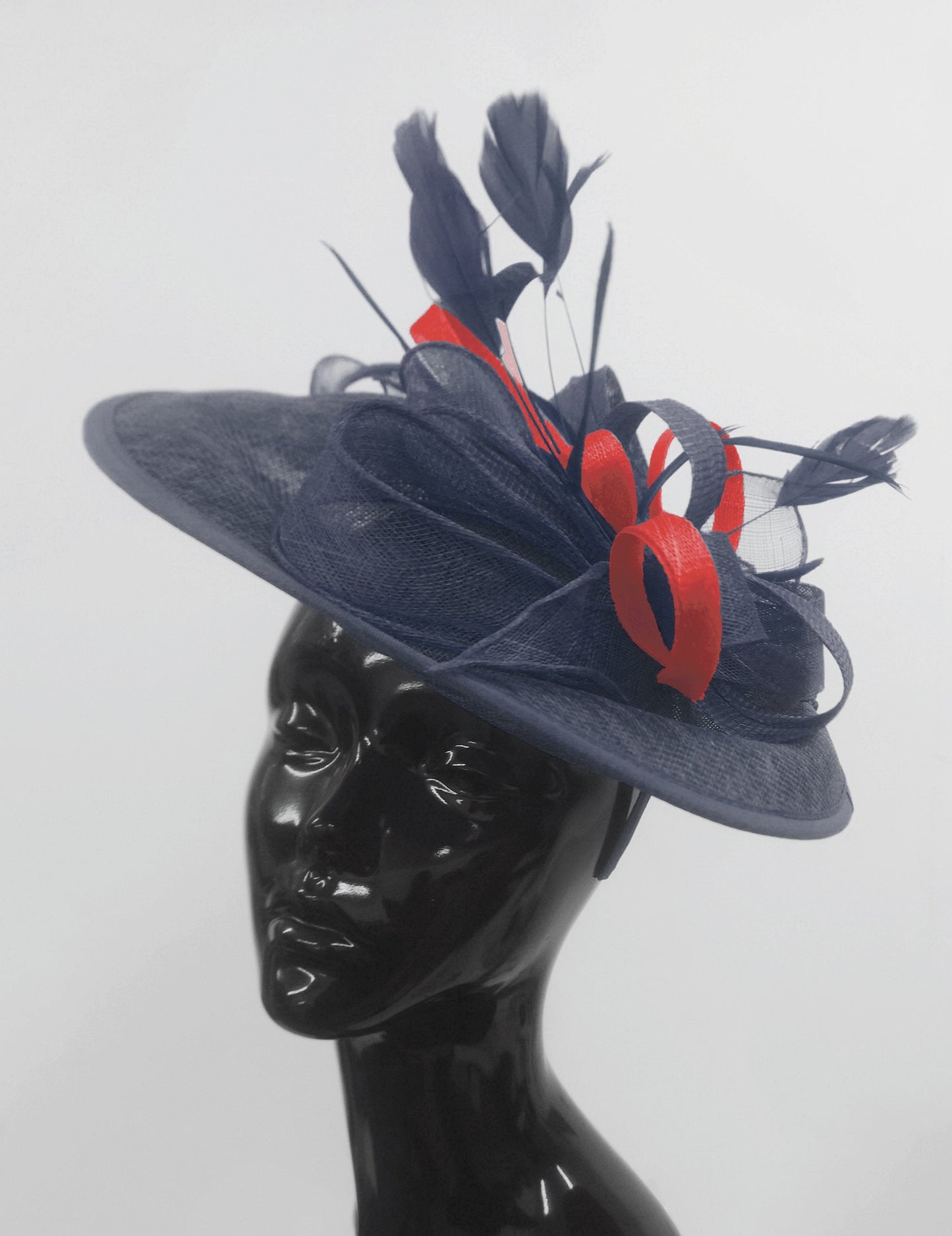 Caprilite Big Saucer Sinamay Navy Blue & Red Mixed Colour Fascinator On Headband