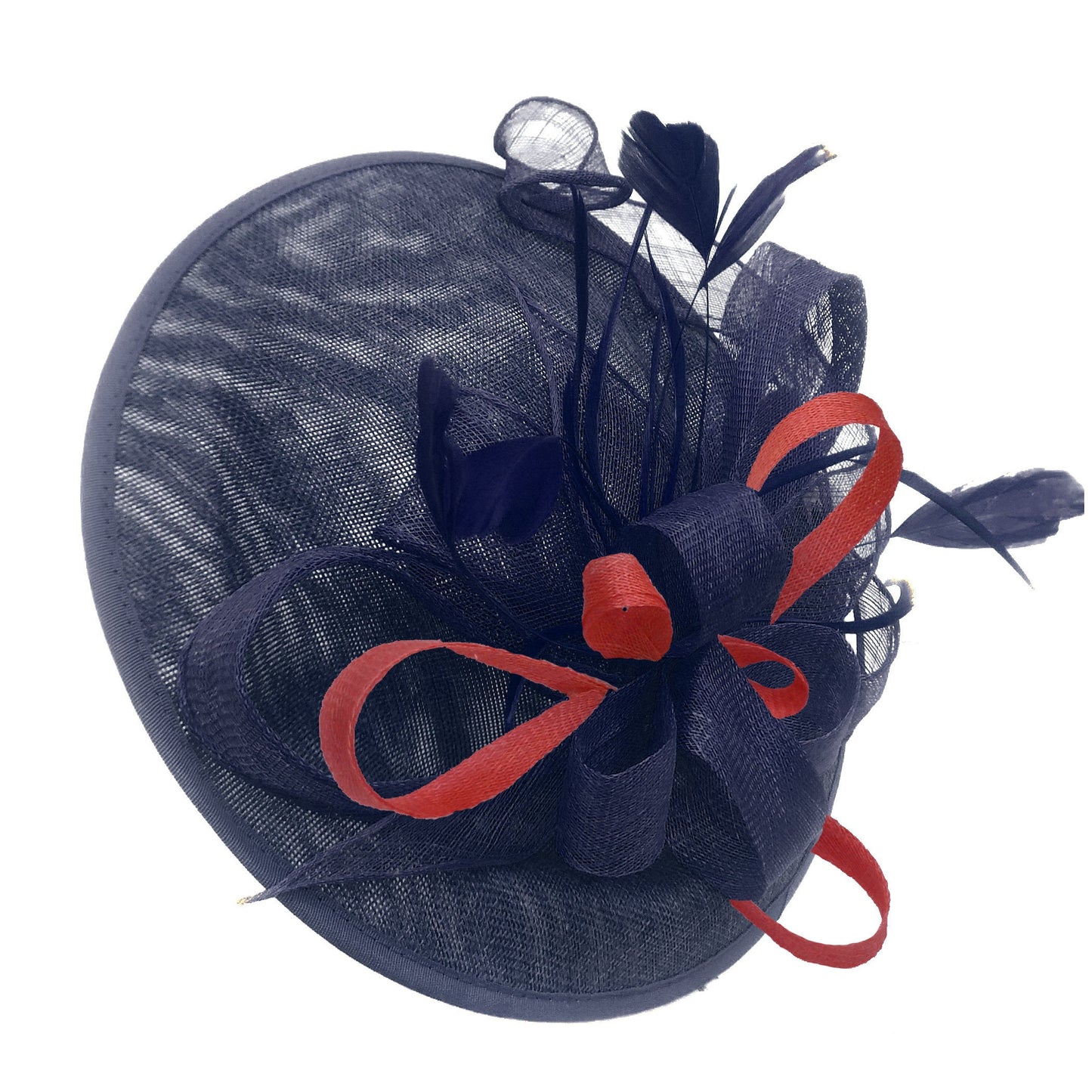 Caprilite Big Saucer Sinamay Navy Blue & Red Mixed Colour Fascinator On Headband