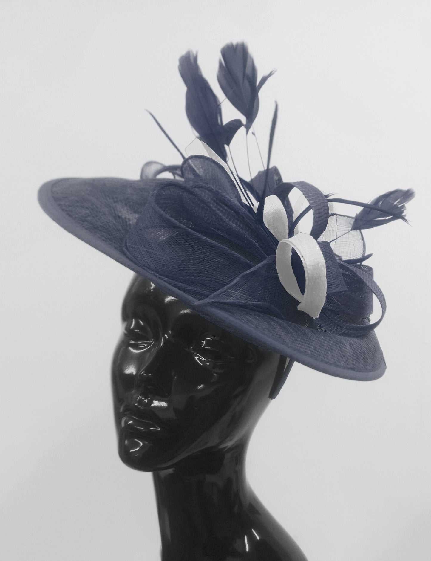 Caprilite Big Saucer Sinamay Navy Blue & White Mixed Colour Fascinator On Headband
