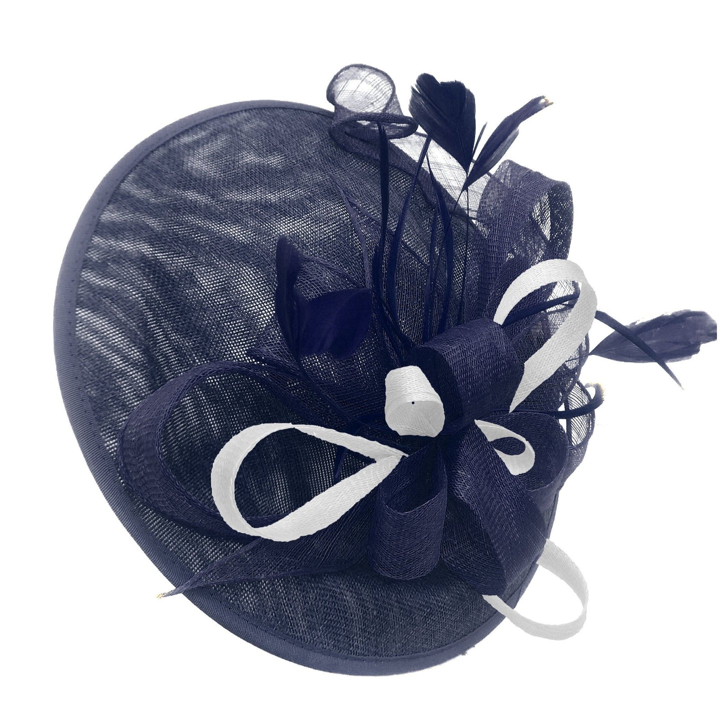 Caprilite Big Saucer Sinamay Navy Blue & White Mixed Colour Fascinator On Headband
