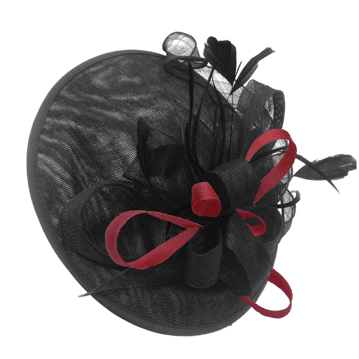 Caprilite Big Saucer Sinamay Black & Burgundy Mixed Colour Fascinator On Headband