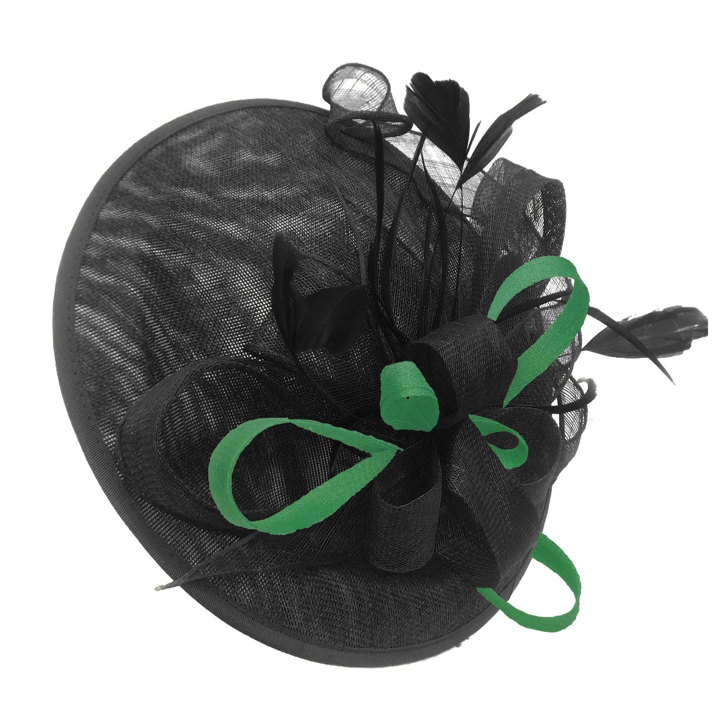 Caprilite Big Saucer Sinamay Black & Green Mixed Colour Fascinator On Headband