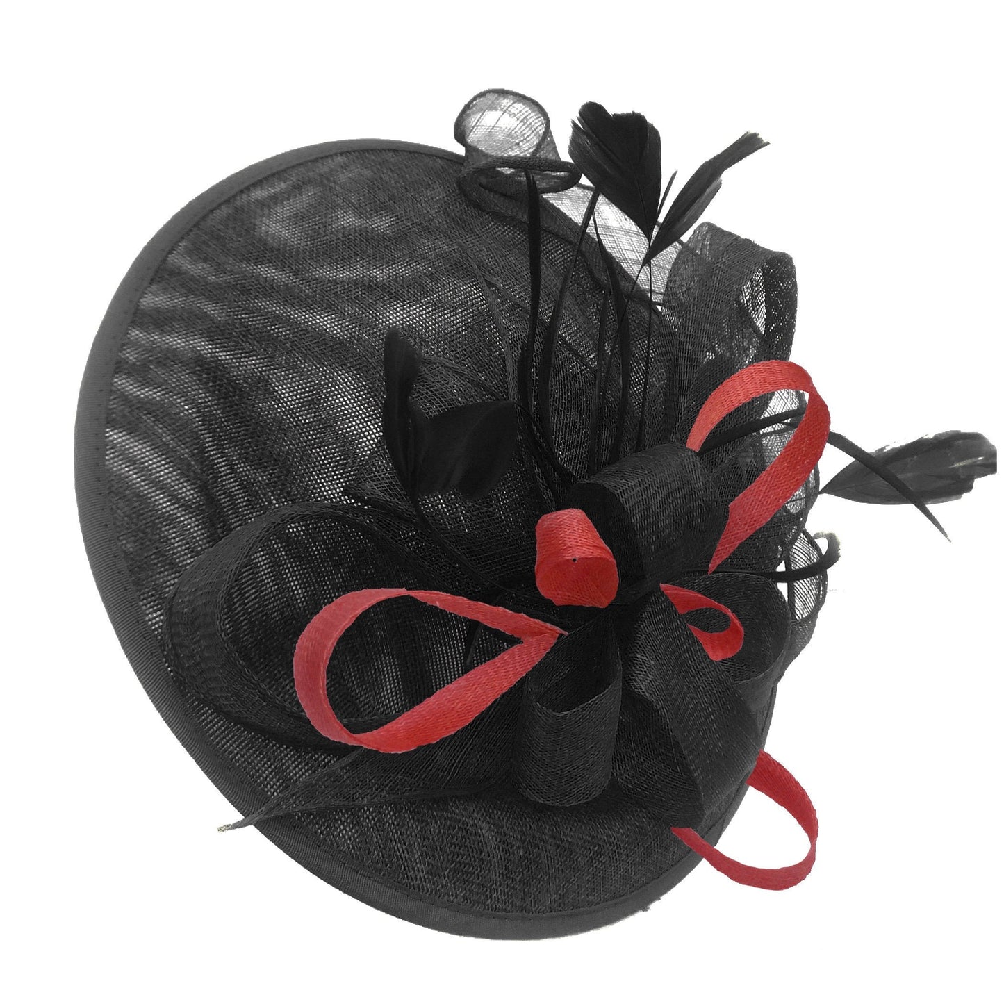 Caprilite Big Saucer Sinamay Black & Red Mixed Colour Fascinator On Headband
