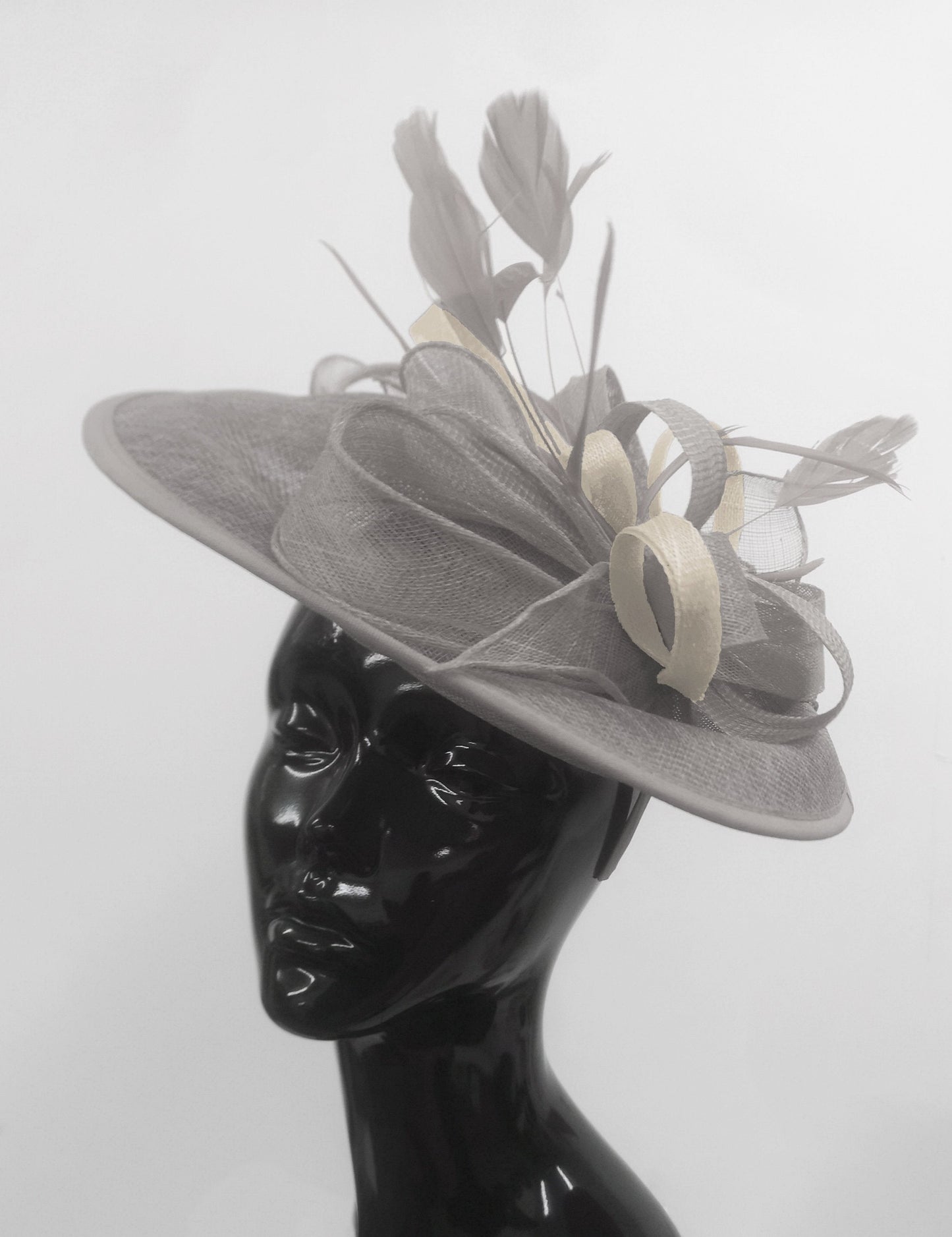 Caprilite Big Saucer Sinamay Silver Grey & Cream Mixed Colour Fascinator On Headband
