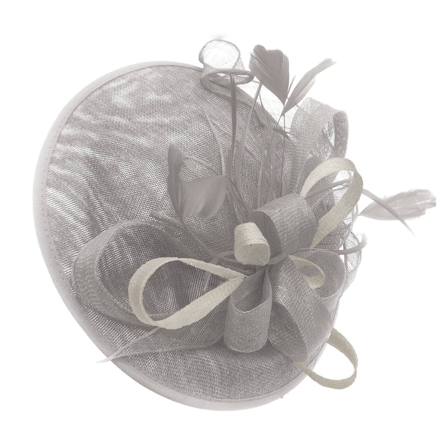 Caprilite Big Saucer Sinamay Silver Grey & Cream Mixed Colour Fascinator On Headband