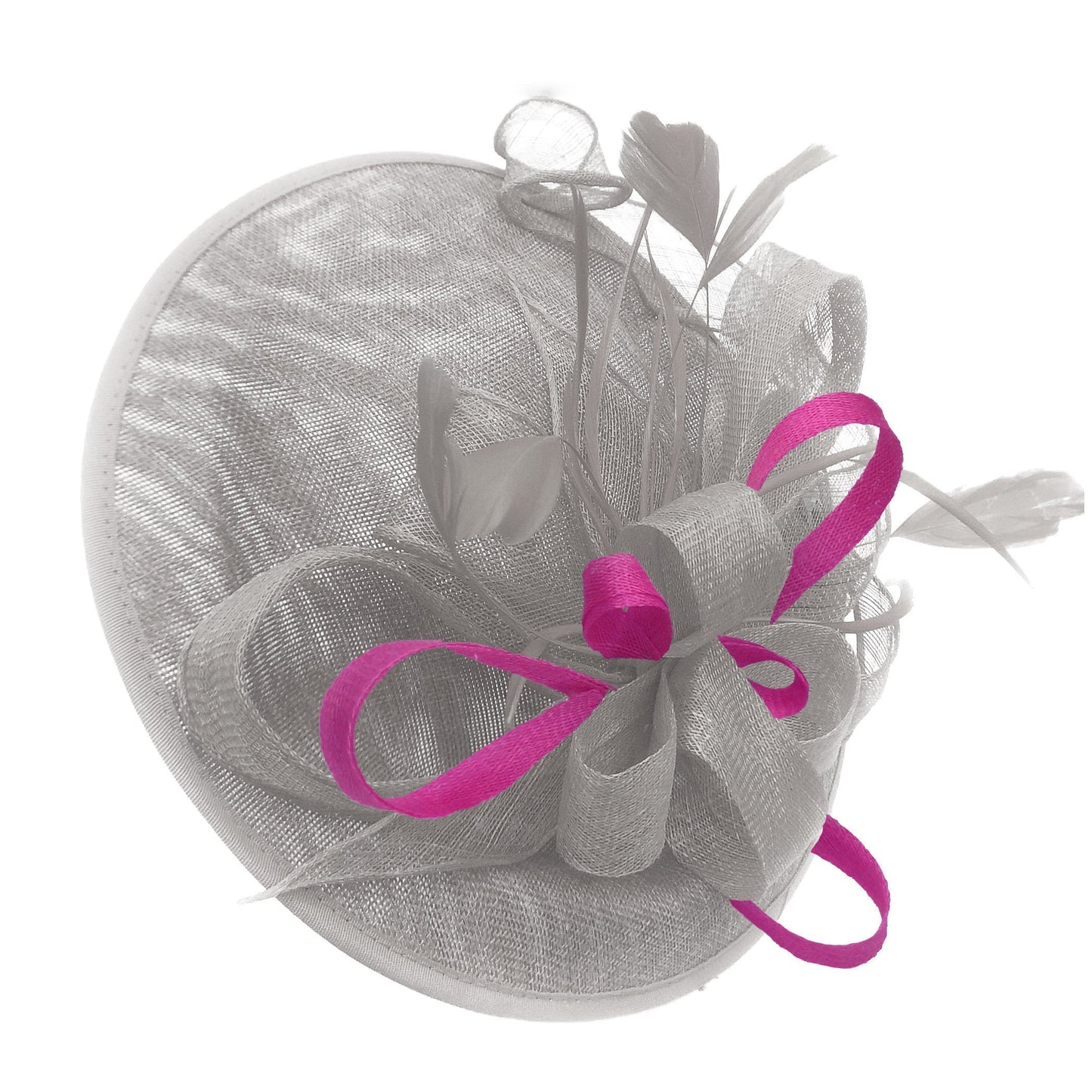 Caprilite Big Saucer Sinamay Silver Grey & Fuchsia Hot Pink Mixed Colour Fascinator On Headband