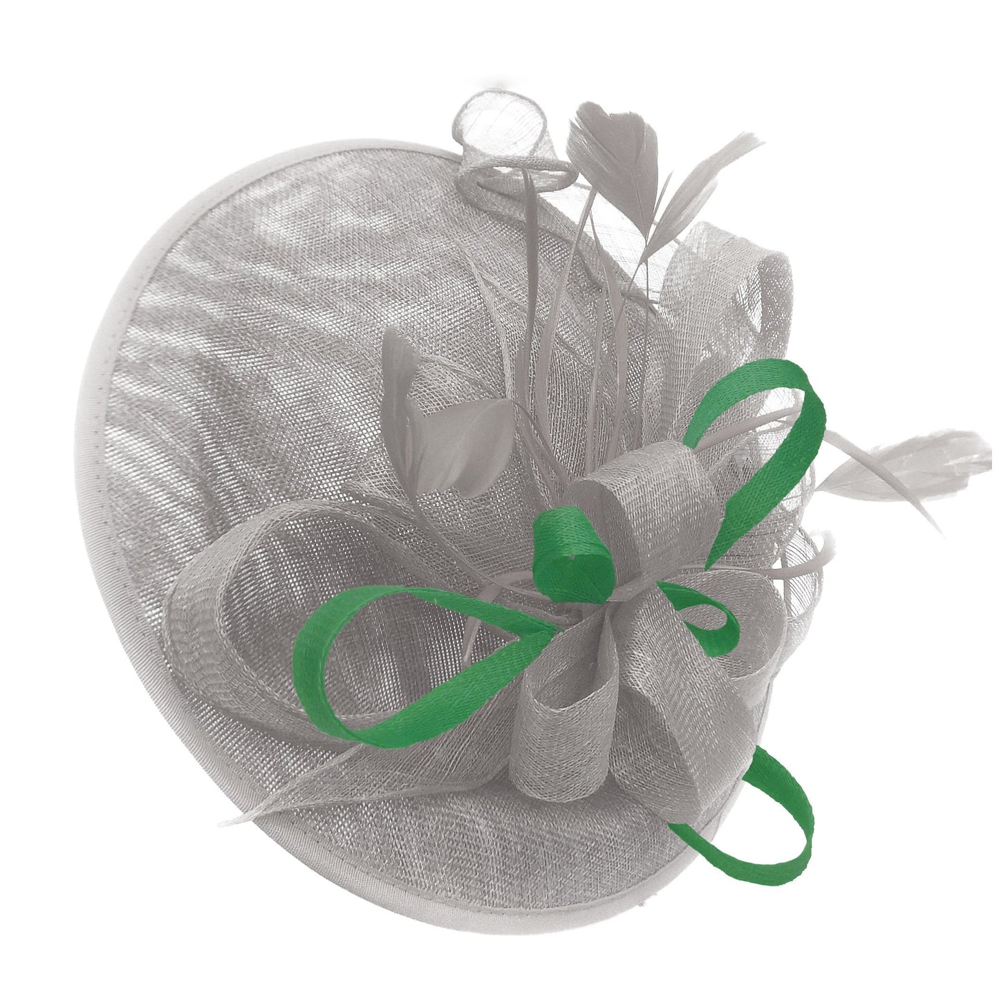 Caprilite Big Saucer Sinamay Silver Grey & Green Mixed Colour Fascinator On Headband