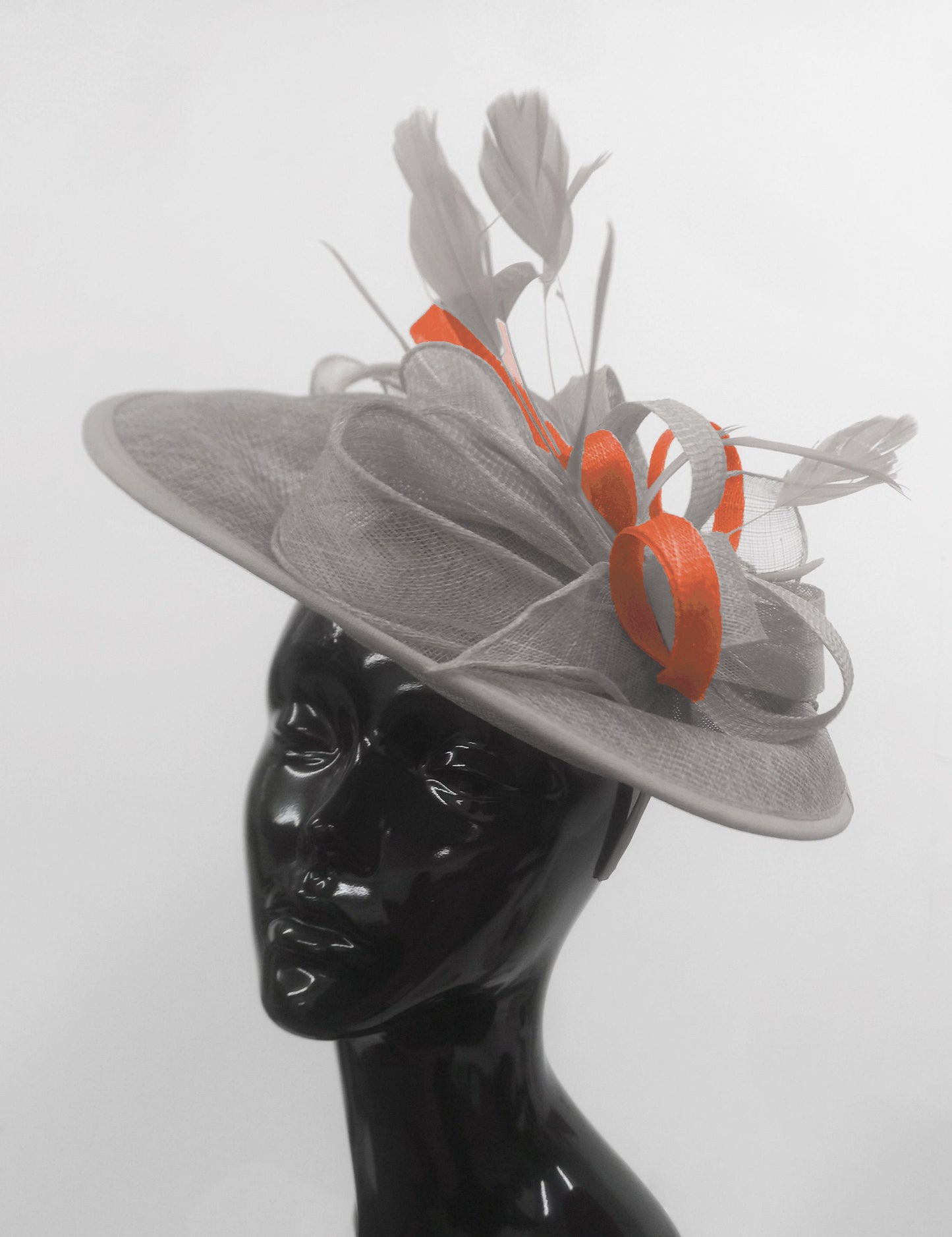 Caprilite Big Saucer Sinamay Silver Grey & Orange Mixed Colour Fascinator On Headband