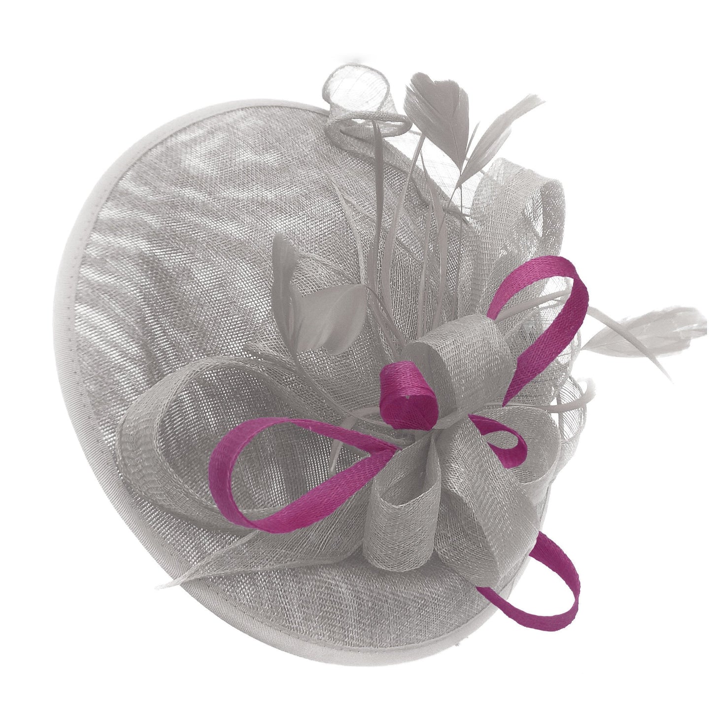Caprilite Big Saucer Sinamay Silver Grey & Plum Mixed Colour Fascinator On Headband