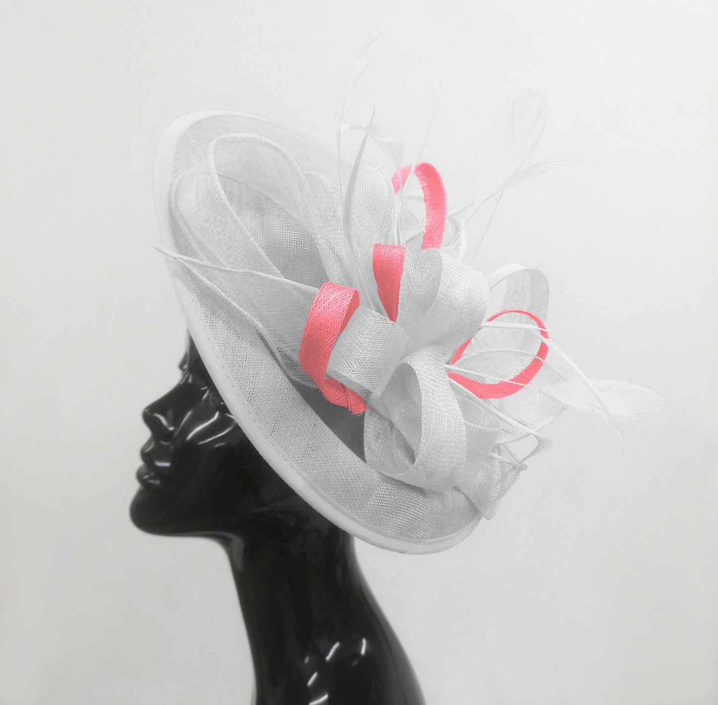 Caprilite Big Saucer Sinamay White & Baby Pink Mixed Colour Fascinator On Headband