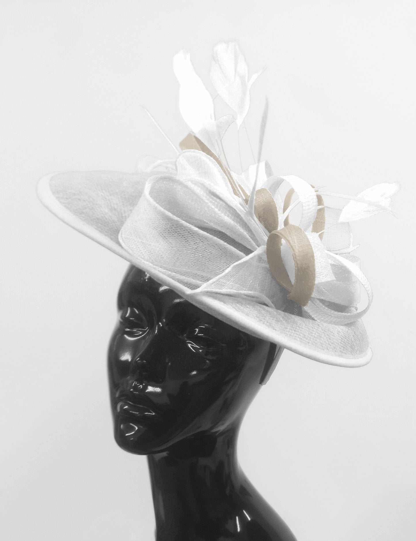 Caprilite Big Saucer Sinamay White & Cream Mixed Colour Fascinator On Headband
