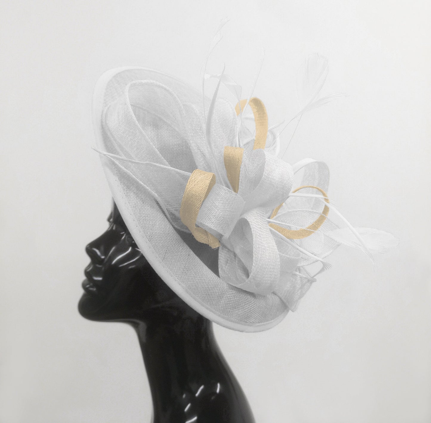 Caprilite Big Saucer Sinamay White & Cream Mixed Colour Fascinator On Headband