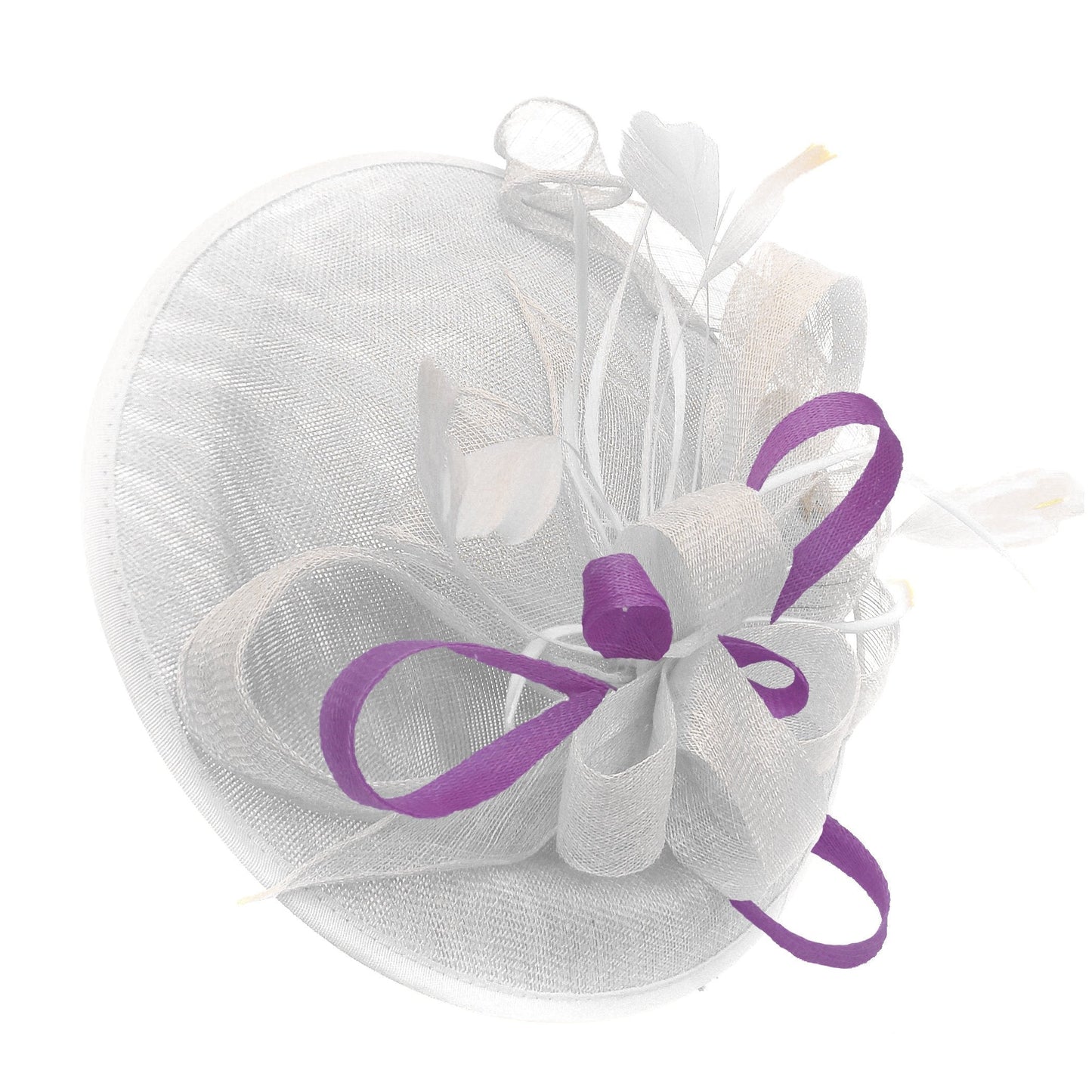 Caprilite Big Saucer Sinamay White & Cadbury Purple Mixed Colour Fascinator On Headband