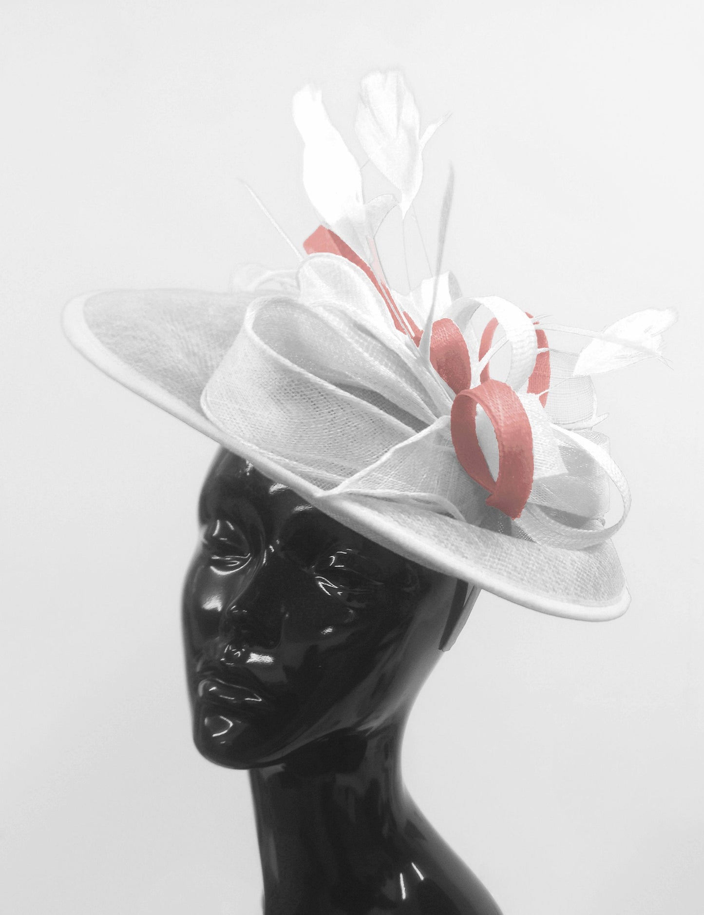 Caprilite Big Saucer Sinamay White & Dusty Pink Mixed Colour Fascinator On Headband