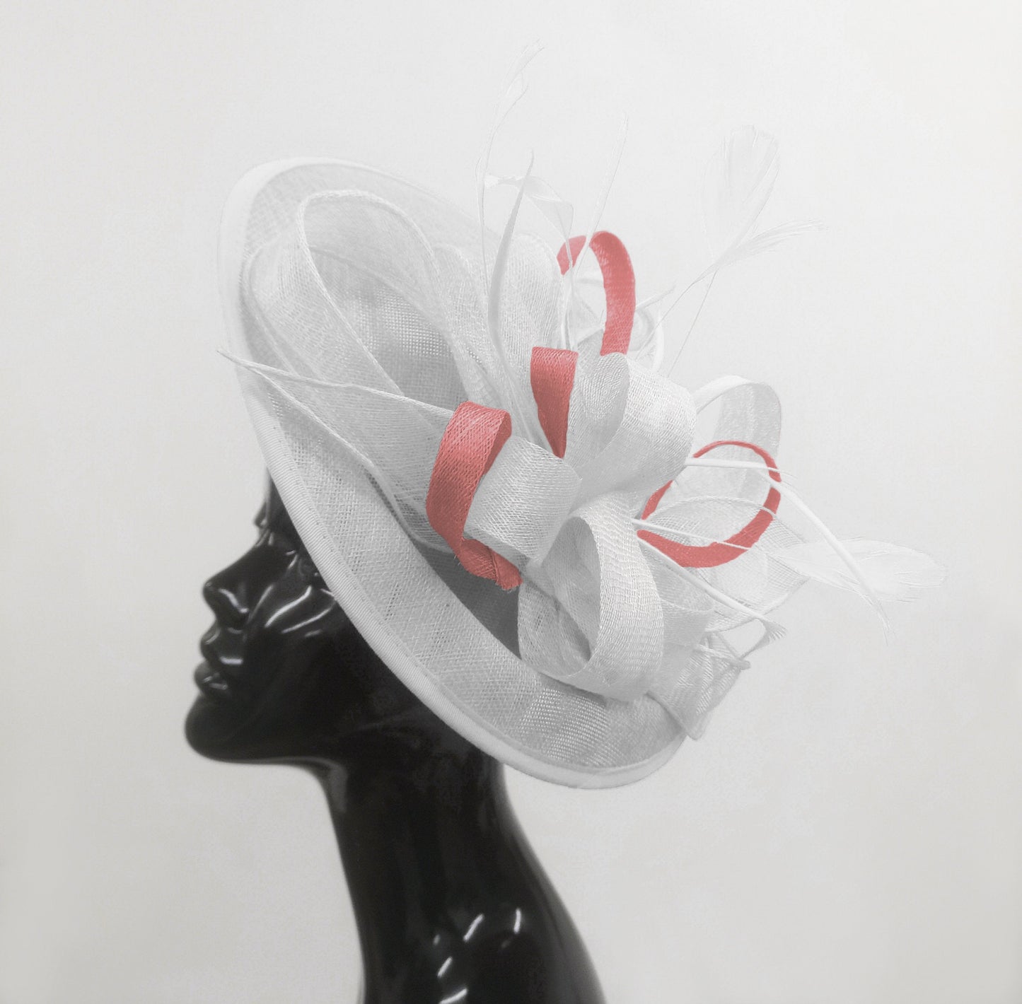 Caprilite Big Saucer Sinamay White & Dusty Pink Mixed Colour Fascinator On Headband