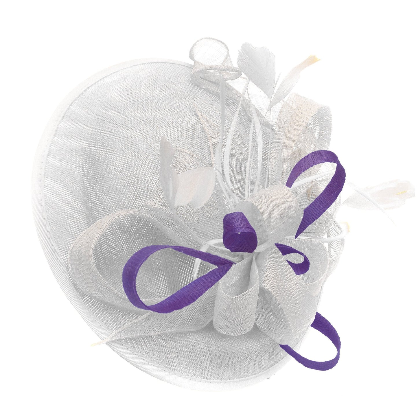 Caprilite Big Saucer Sinamay White & Lavender Purple Mixed Colour Fascinator On Headband