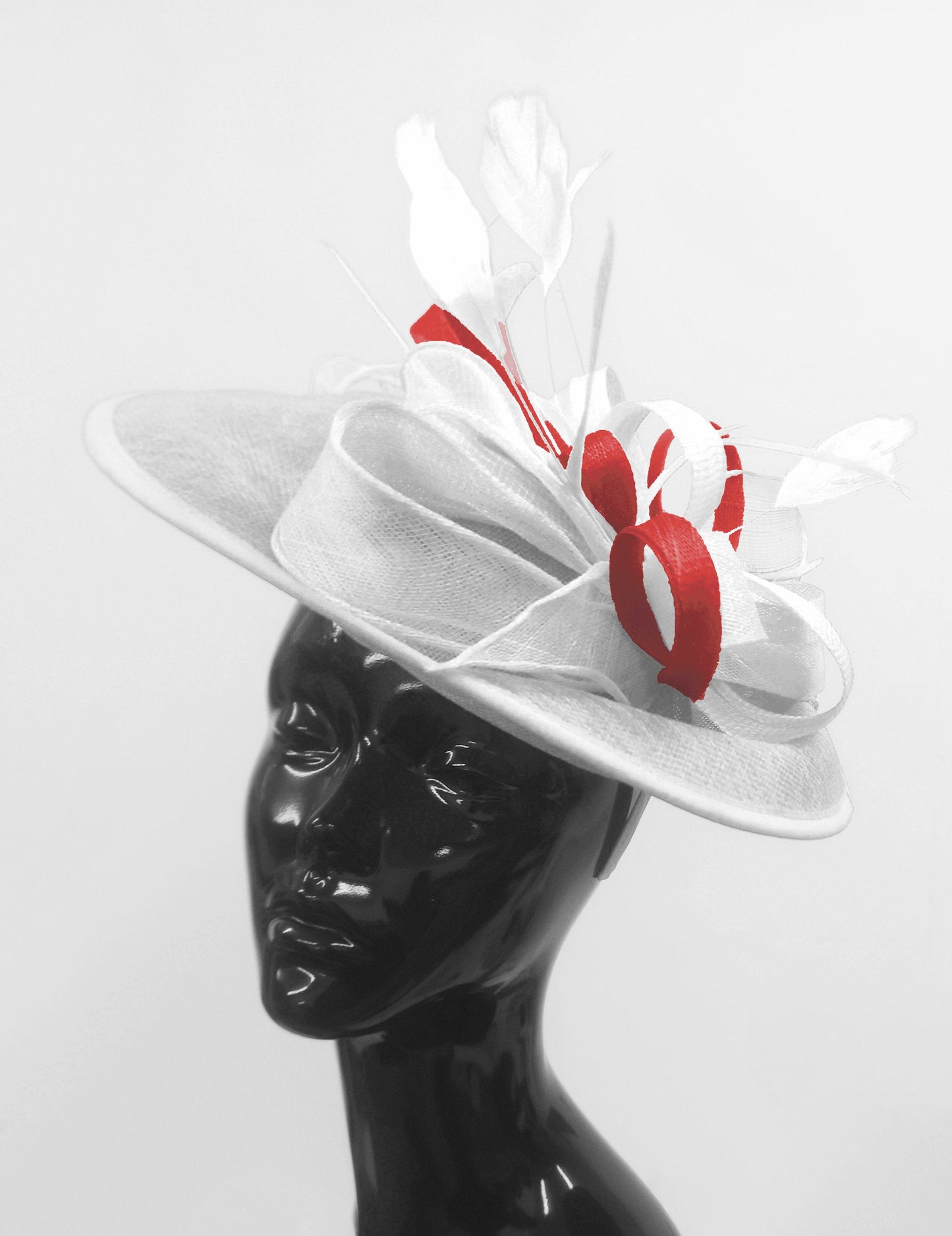 Caprilite Big Saucer Sinamay White & Red Mixed Colour Fascinator On Headband