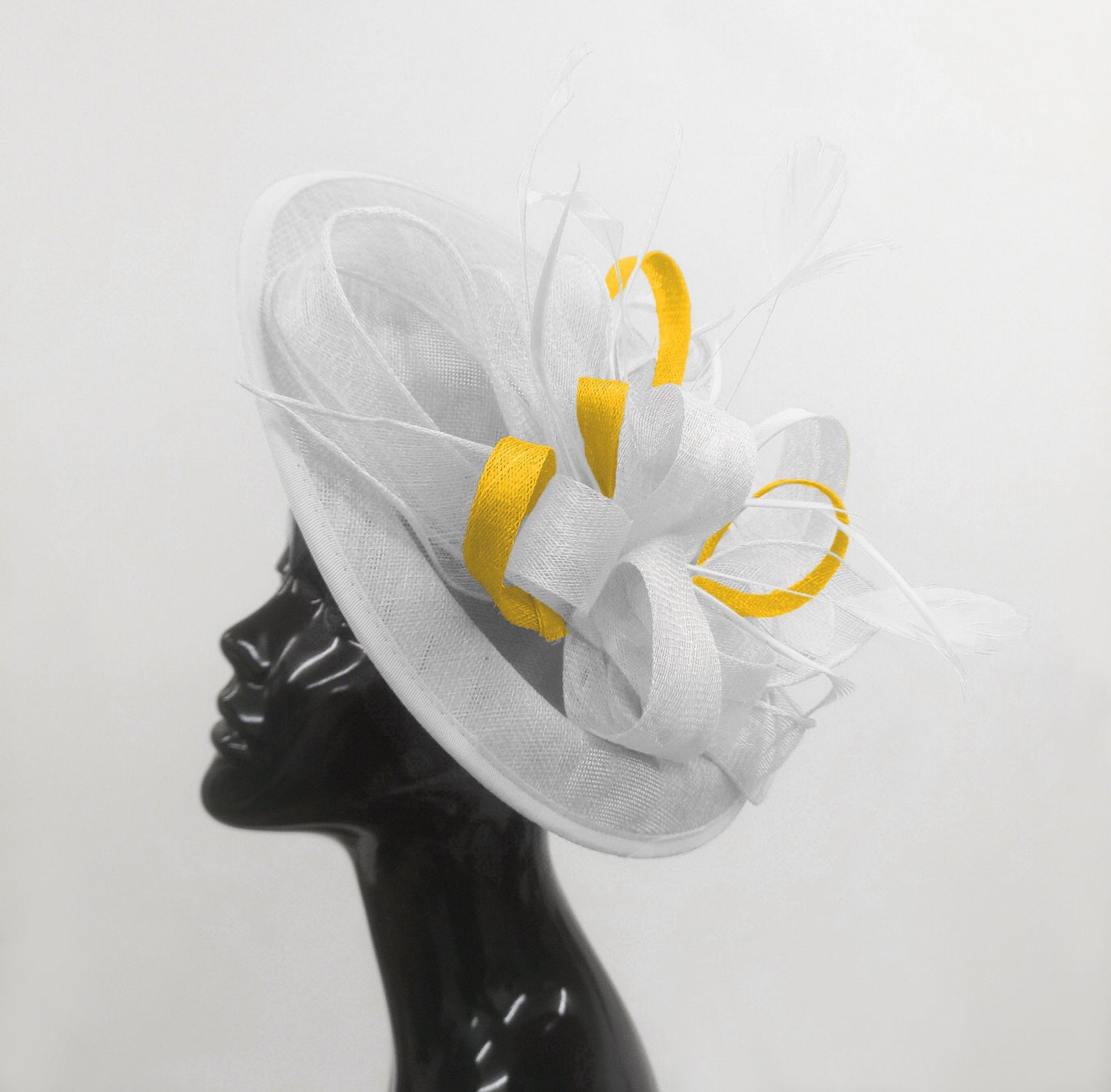 Caprilite Big Saucer Sinamay White & Yellow Mixed Colour Fascinator On Headband