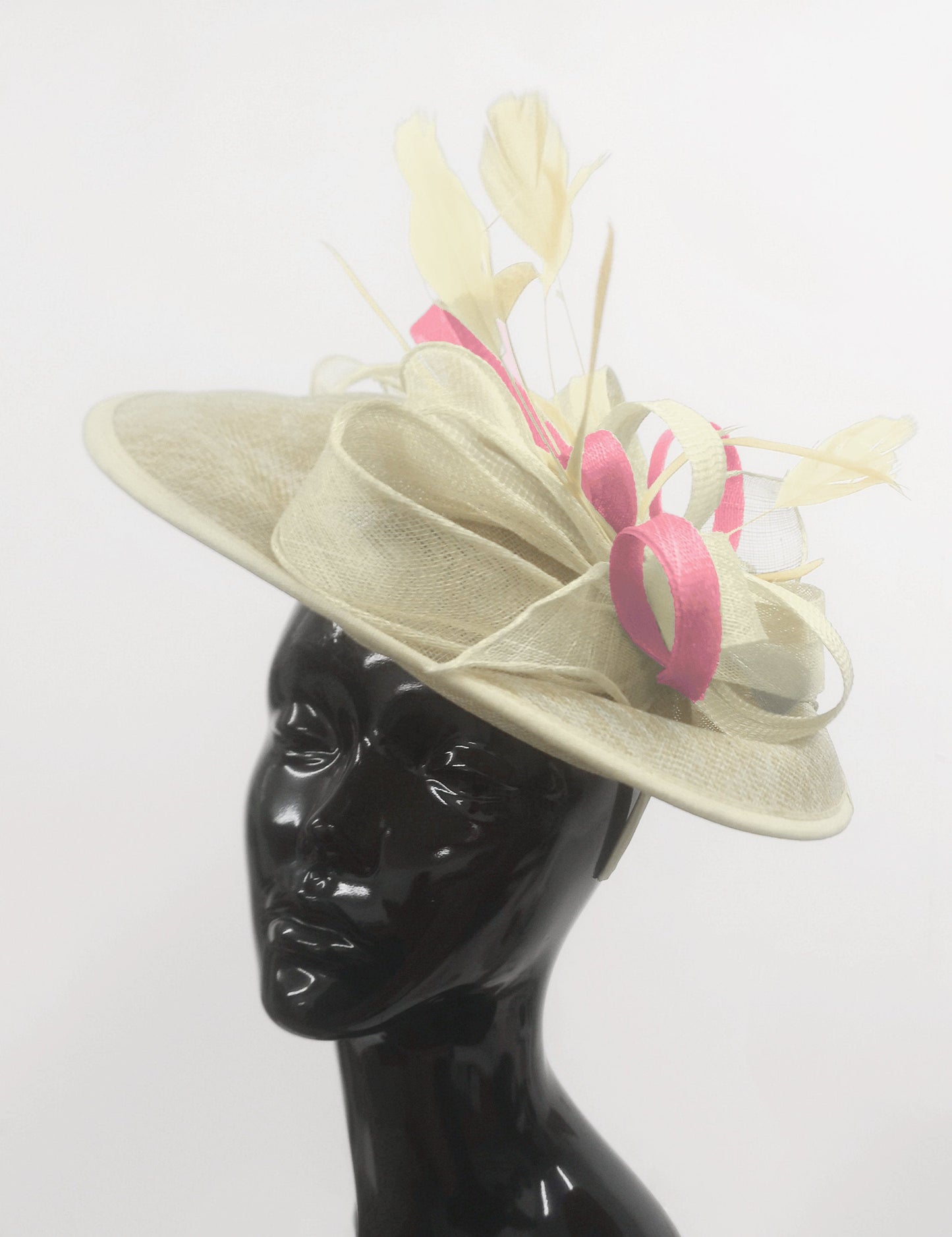Caprilite Big Saucer Sinamay Cream Ivory & Baby Pink Mixed Colour Fascinator On Headband