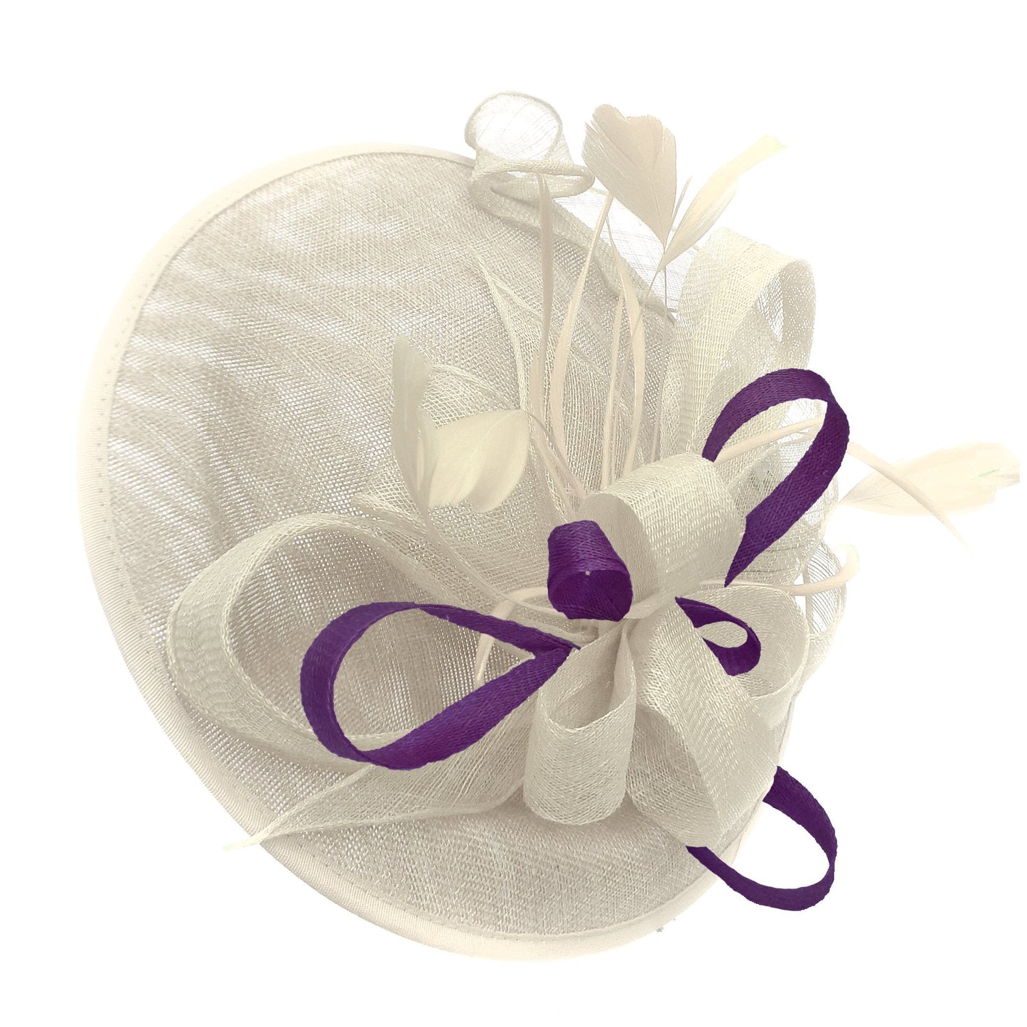 Caprilite Big Saucer Sinamay Cream Ivory & Dark Purple Mixed Colour Fascinator On Headband