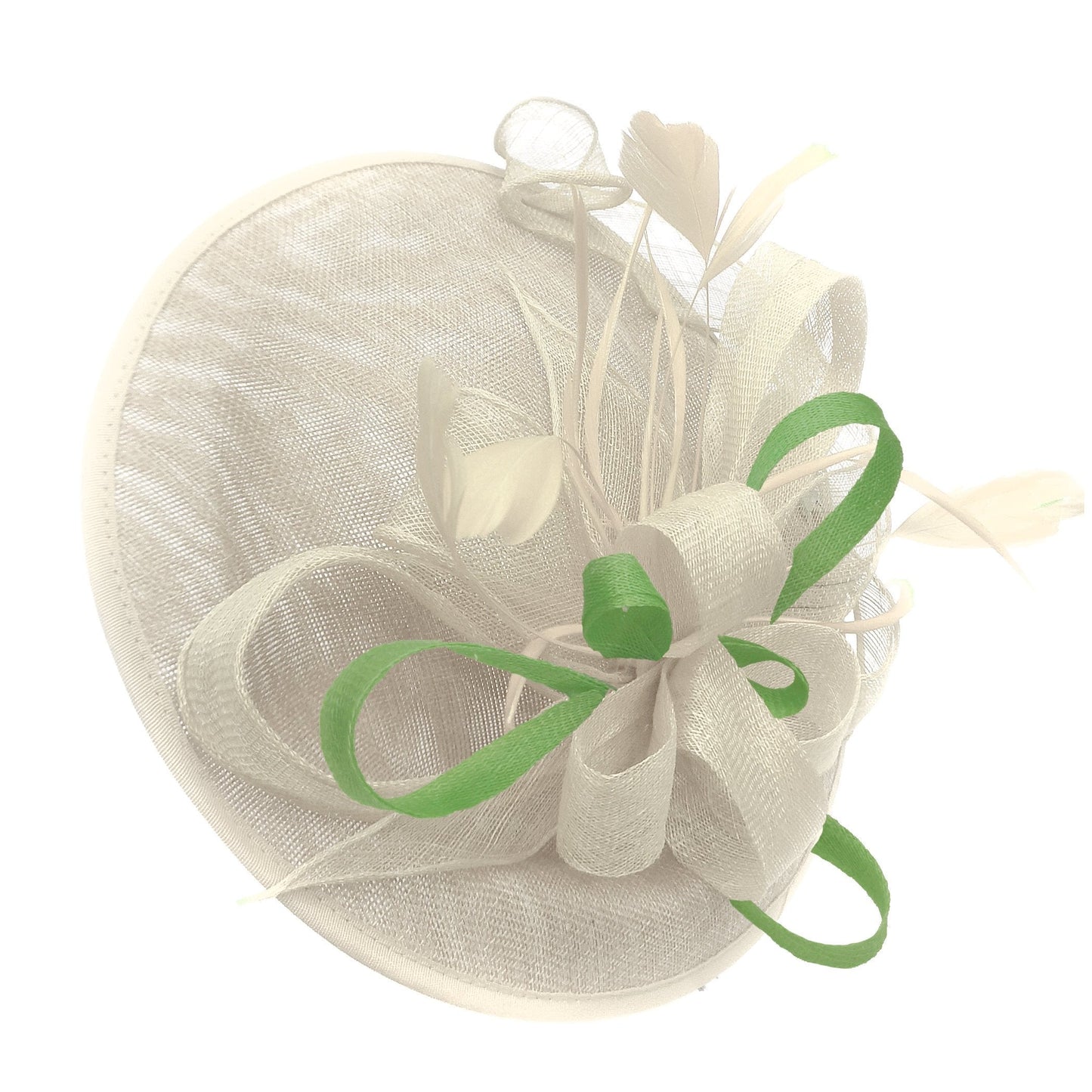 Caprilite Big Saucer Sinamay Cream Ivory & Lime Green Mixed Colour Fascinator On Headband