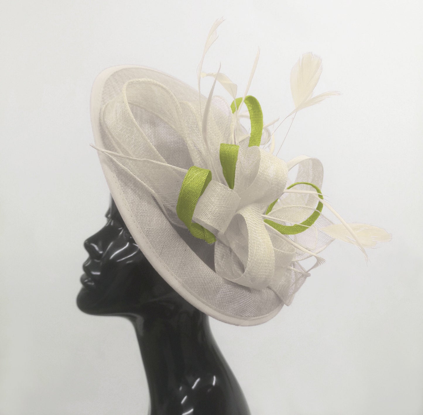 Caprilite Big Saucer Sinamay Cream Ivory & Lime Green Mixed Colour Fascinator On Headband