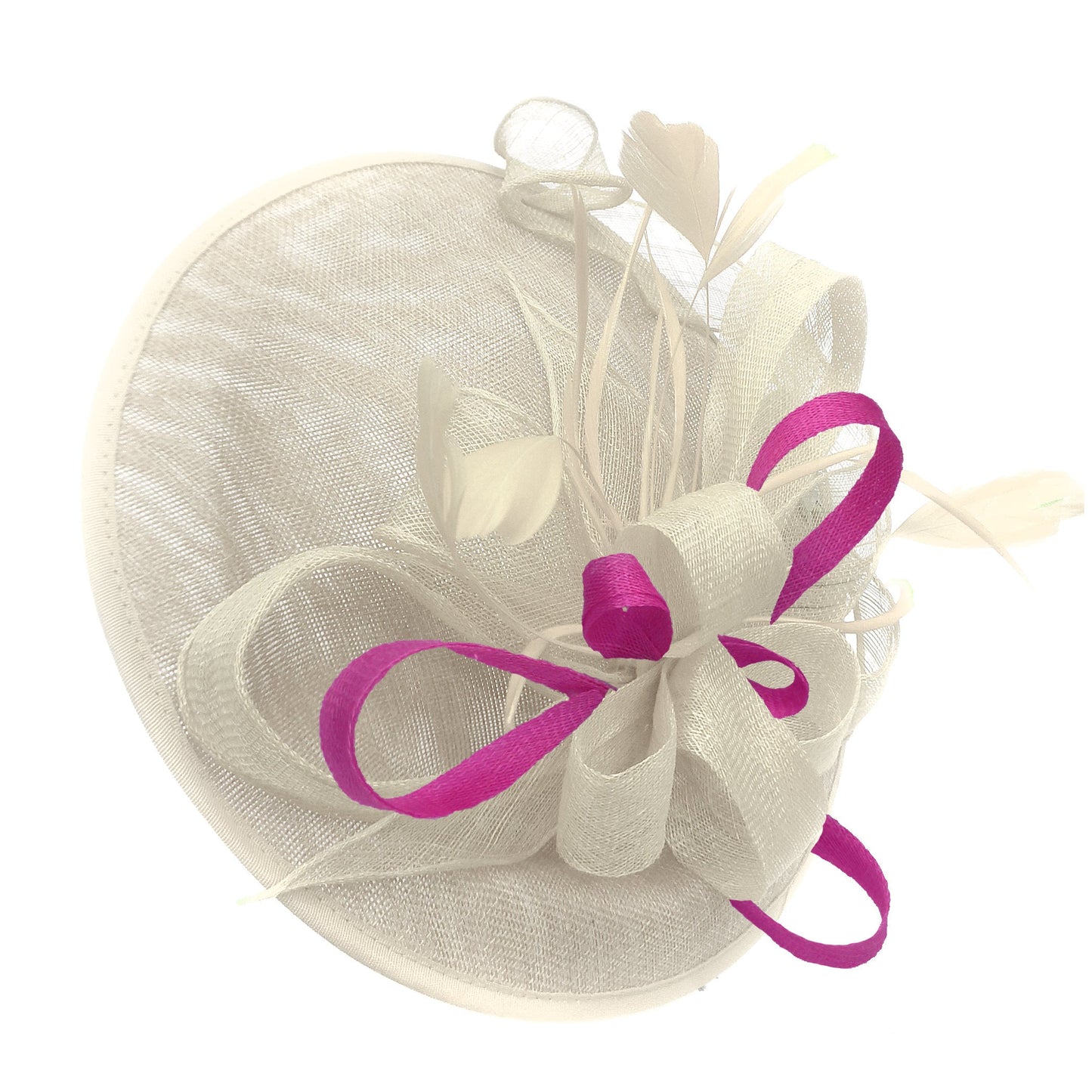 Caprilite Big Saucer Sinamay Cream Ivory & Fuchsia Hot Pink Mixed Colour Fascinator On Headband