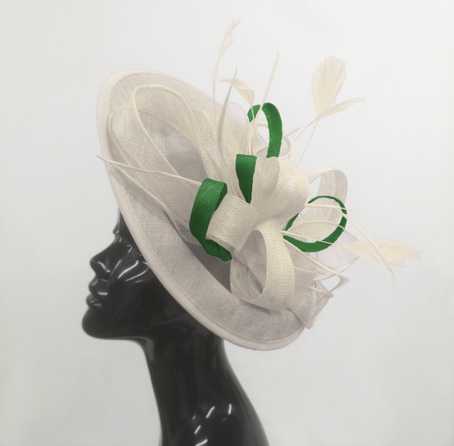 Caprilite Big Saucer Sinamay Cream Ivory & Jade Green Mixed Colour Fascinator On Headband