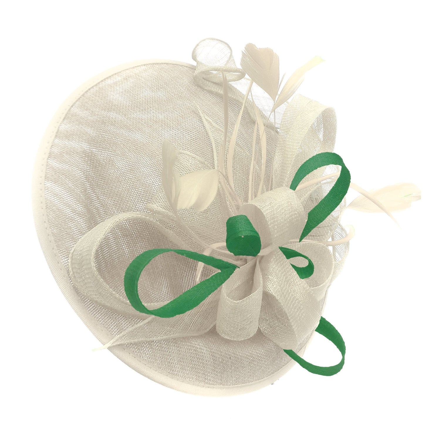 Caprilite Big Saucer Sinamay Cream Ivory & Jade Green Mixed Colour Fascinator On Headband
