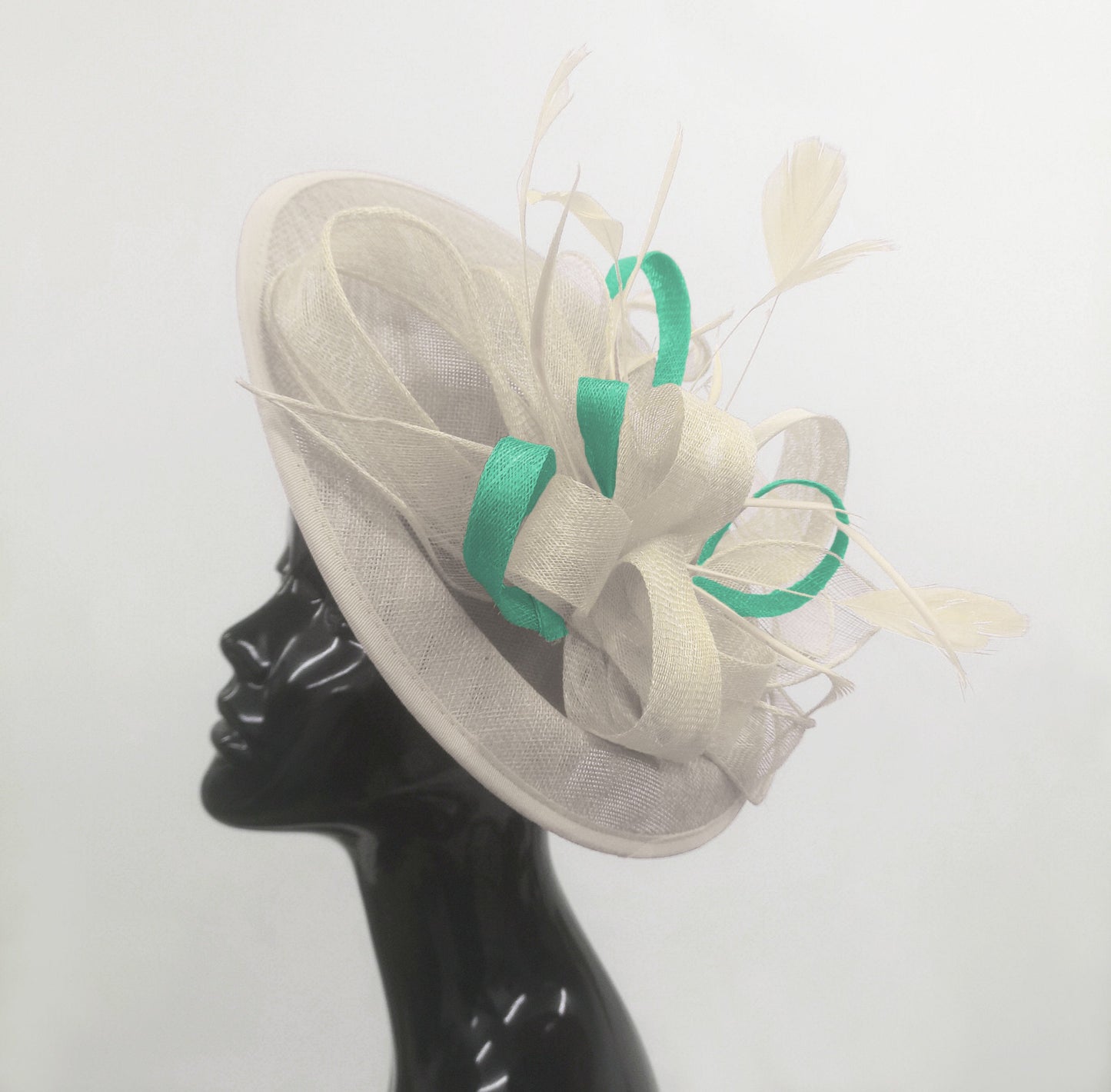 Caprilite Big Saucer Sinamay Cream Ivory & Light Turquoise Mixed Colour Fascinator On Headband